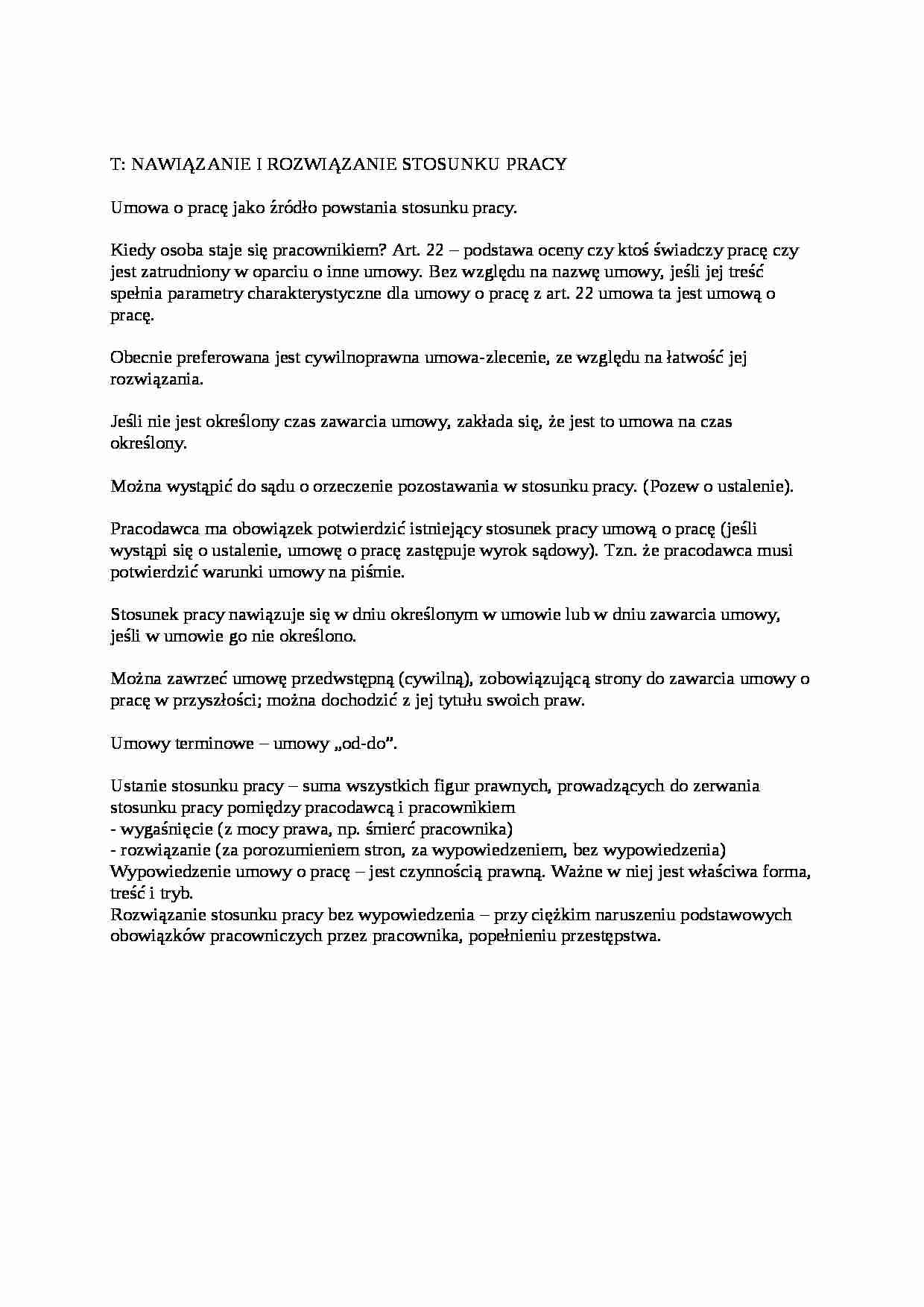 Nawiązanie i rozwiązanie stosunku pracy - strona 1