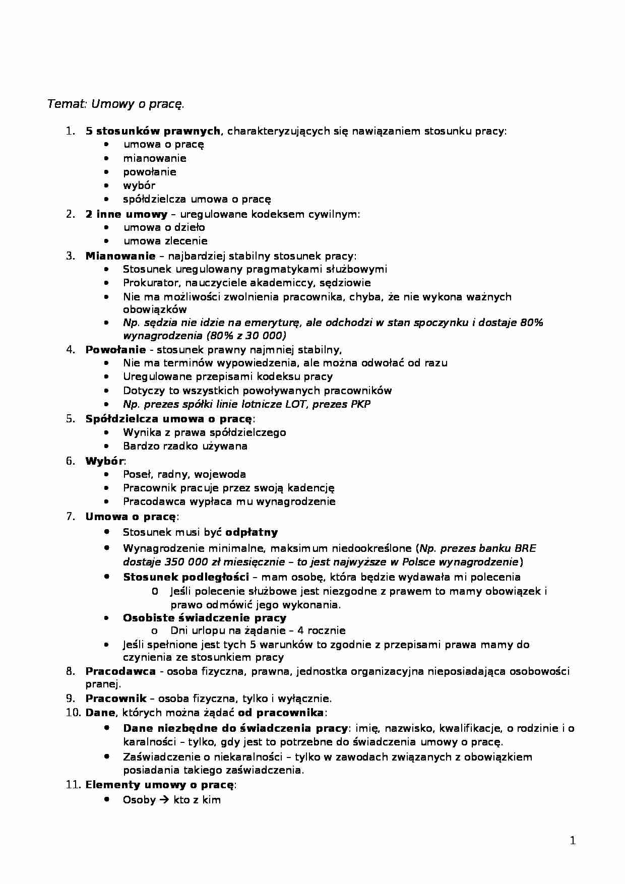 Rodzaje umów o pracę - strona 1