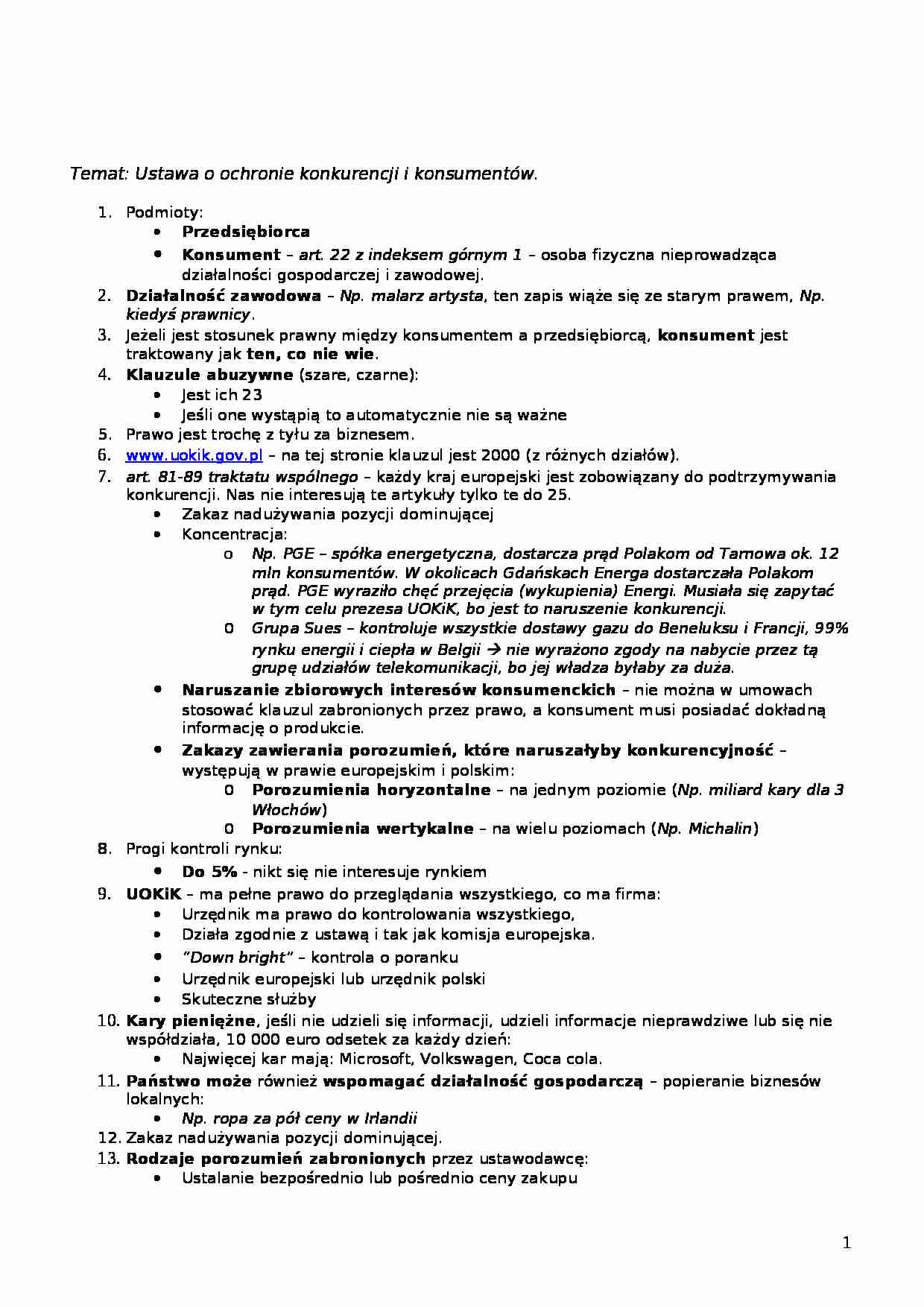 Ustawa o ochronie konkurencji i konsumentów - strona 1