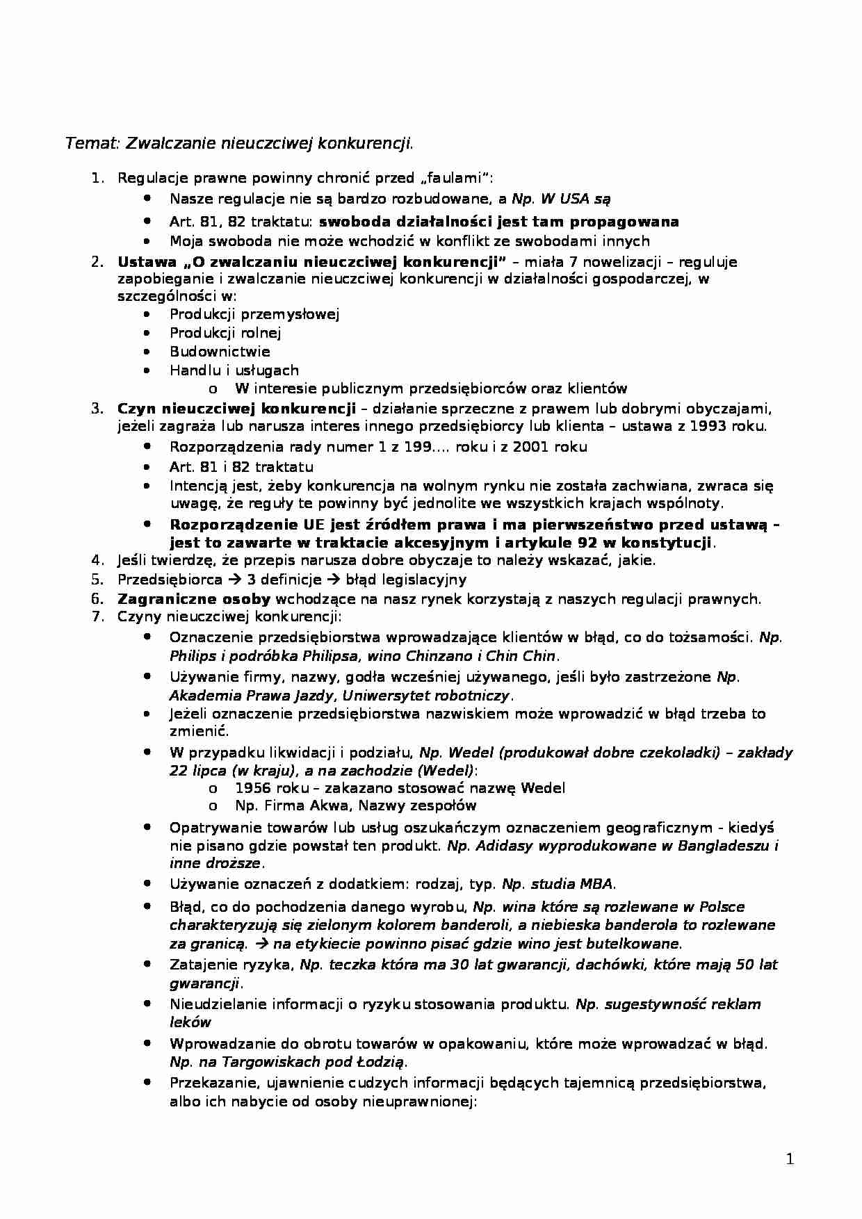 Zwalczanie nieuczciwej konkurencji - strona 1