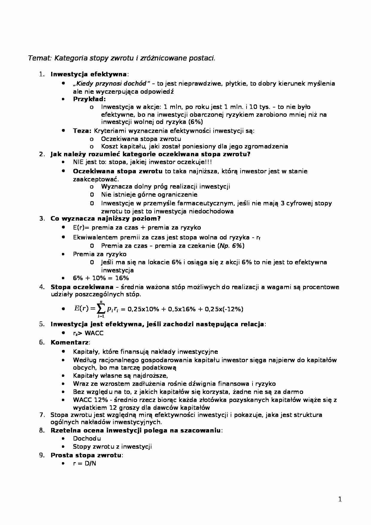 Kategoria stopy zwrotu i zróżnicowane postaci - strona 1