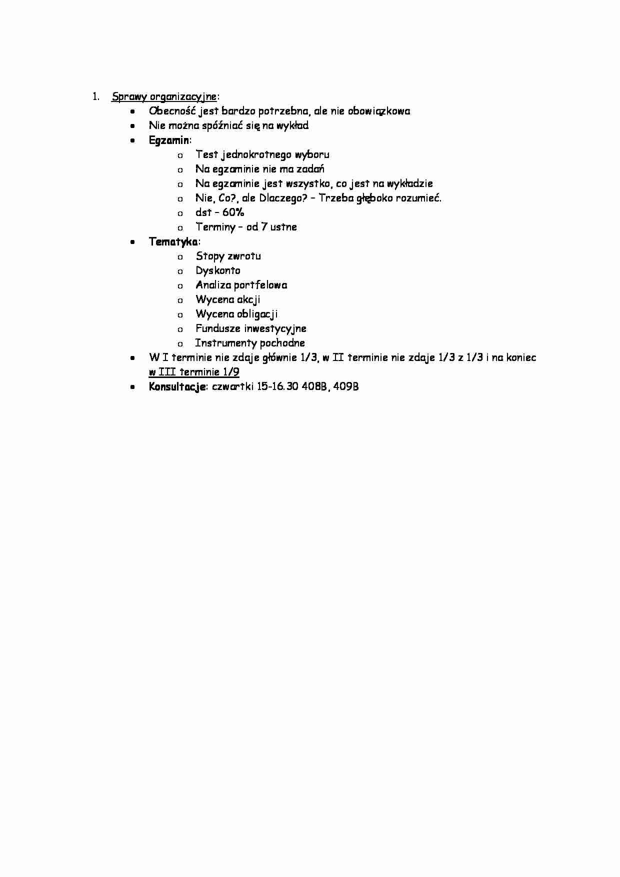 Sprawy organizacyjne przedmiotu - strona 1