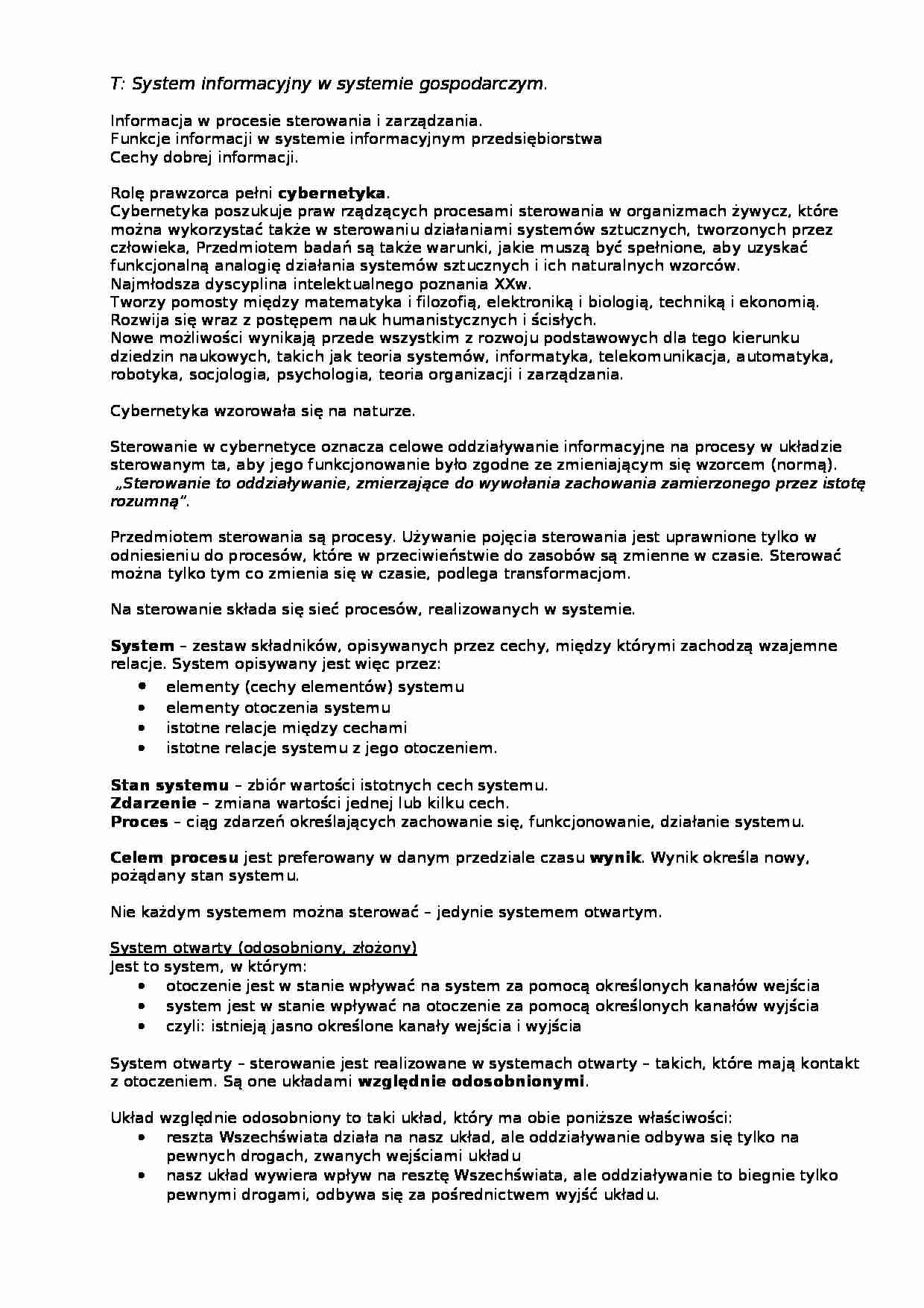 System informacyjny w systemie gospodarczym - strona 1