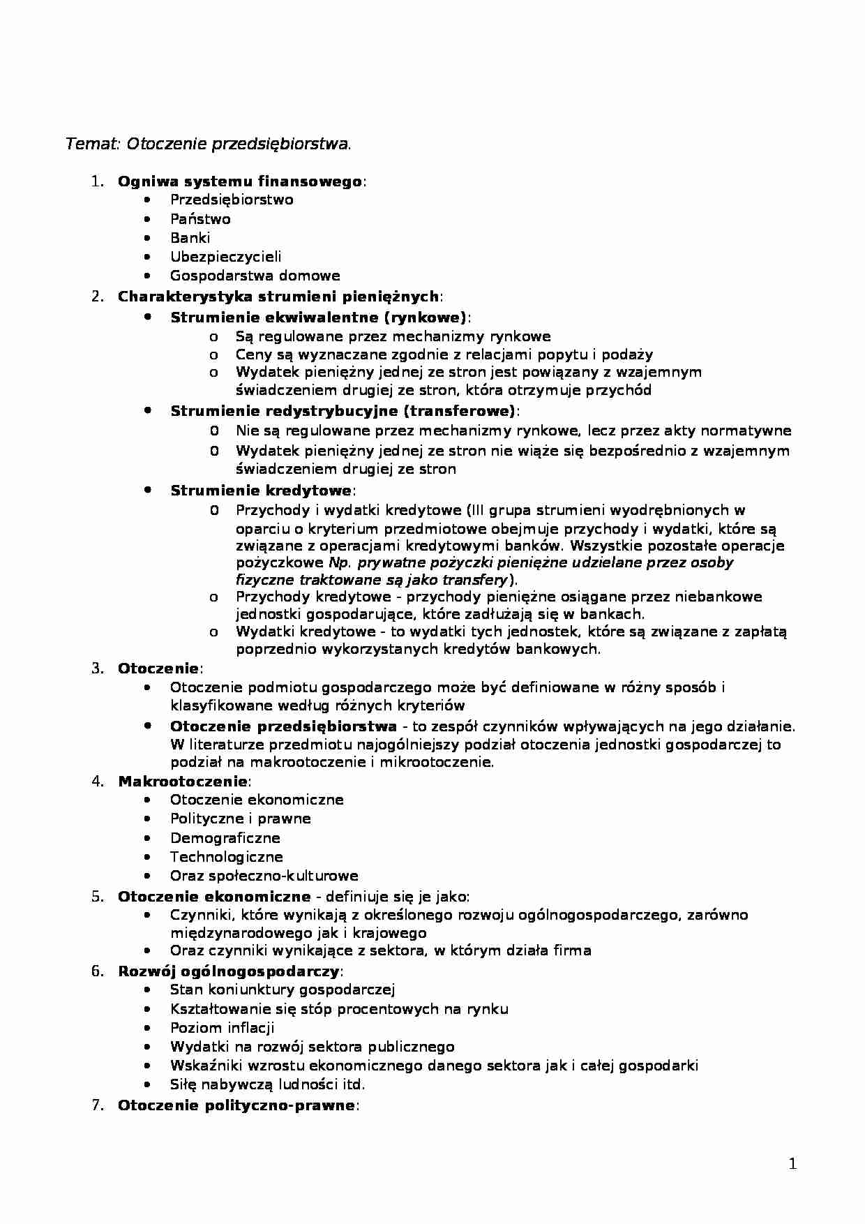 Otoczenie przedsiębiorstwa - opracowanie - strona 1
