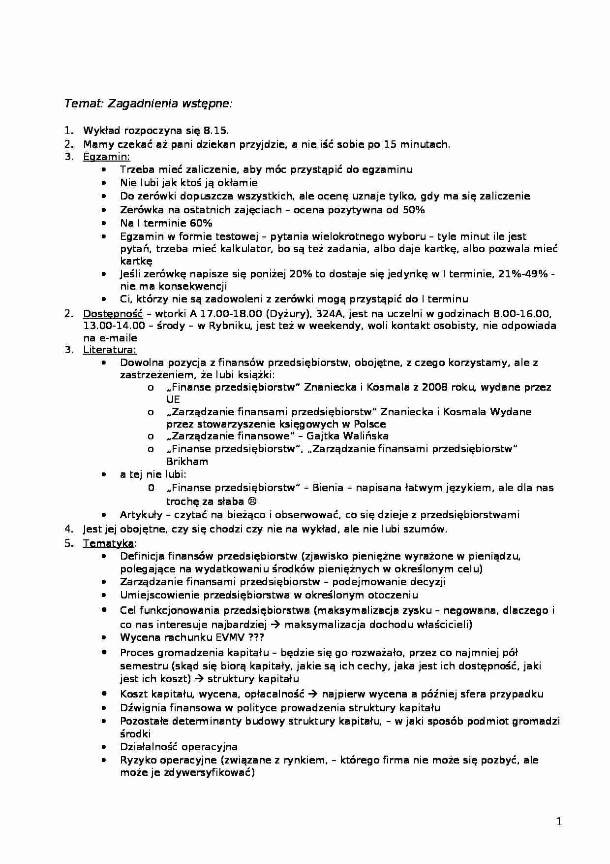 Zagadnienia wstępne z przedmiotu - strona 1