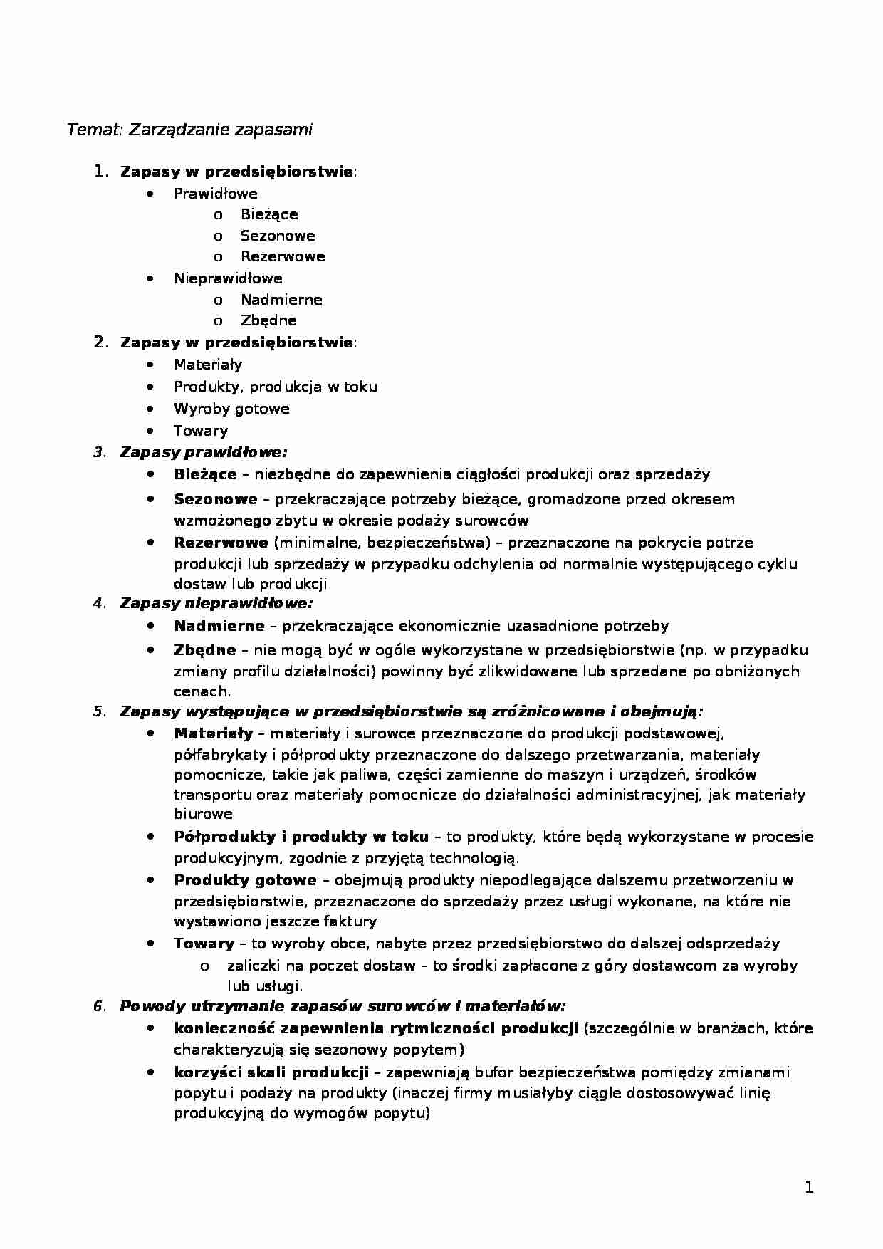 Zarządzanie zapasami w przedsiębiorstwie - strona 1