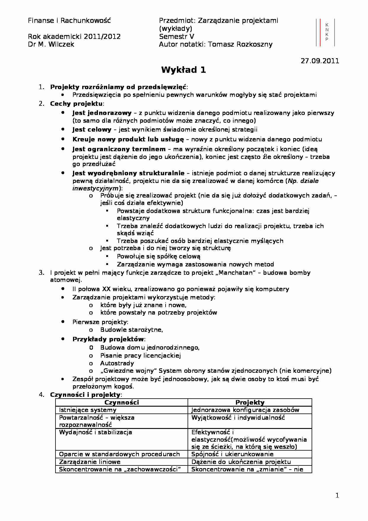 Podstawowe informacje o projekcie - strona 1