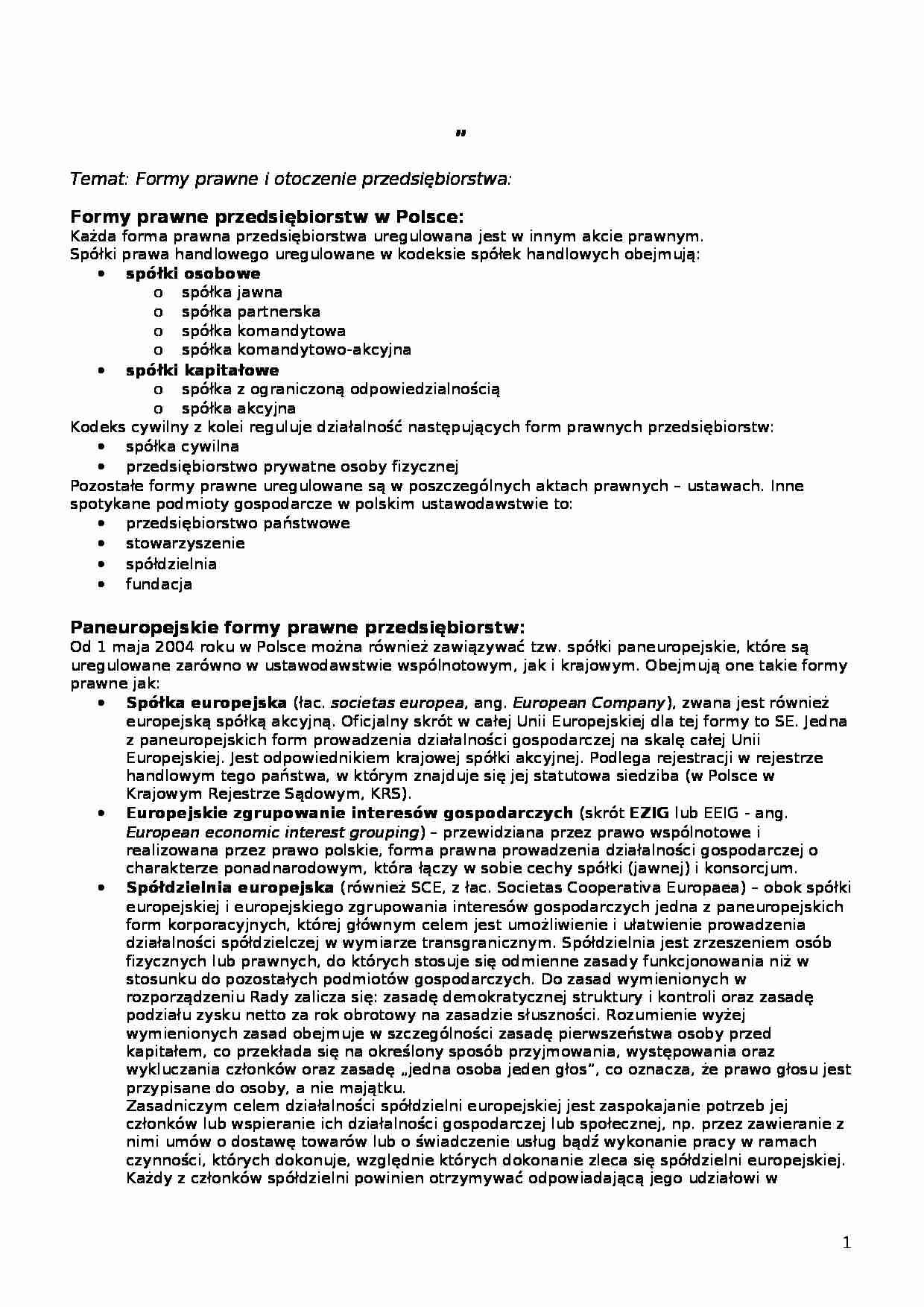 Formy prawne i otoczenie przedsiębiorstwa - strona 1