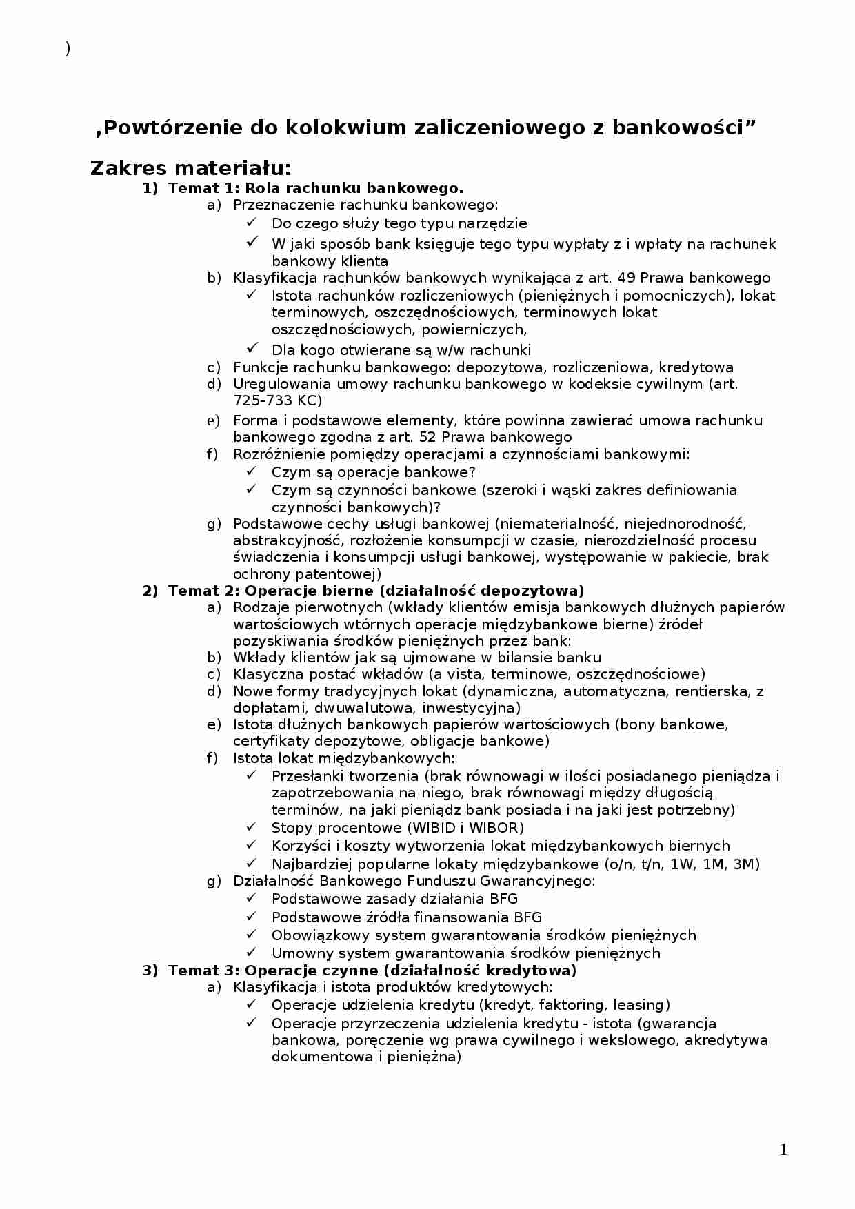 Powtórzenie do kolokwium zaliczeniowego z bankowości - strona 1
