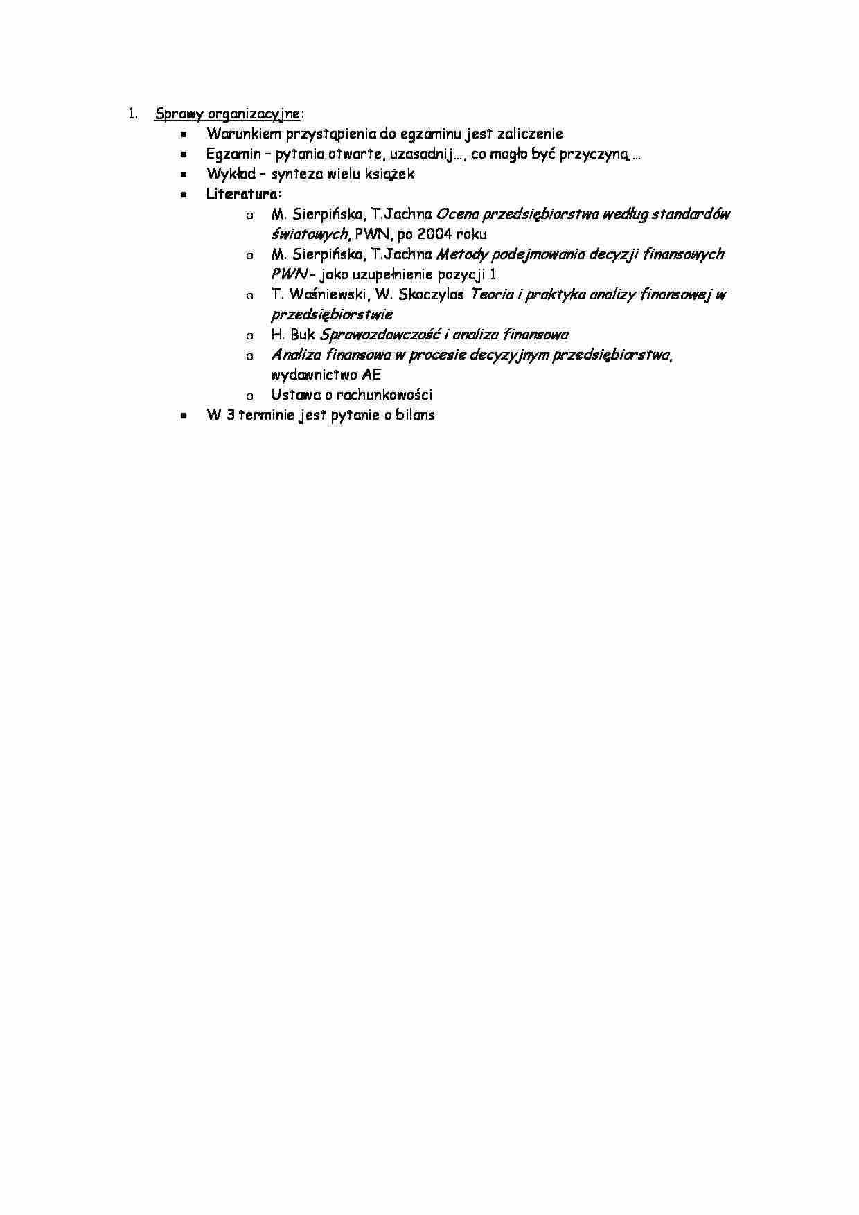 Sprawy organizacyjne z przedmiotu - strona 1