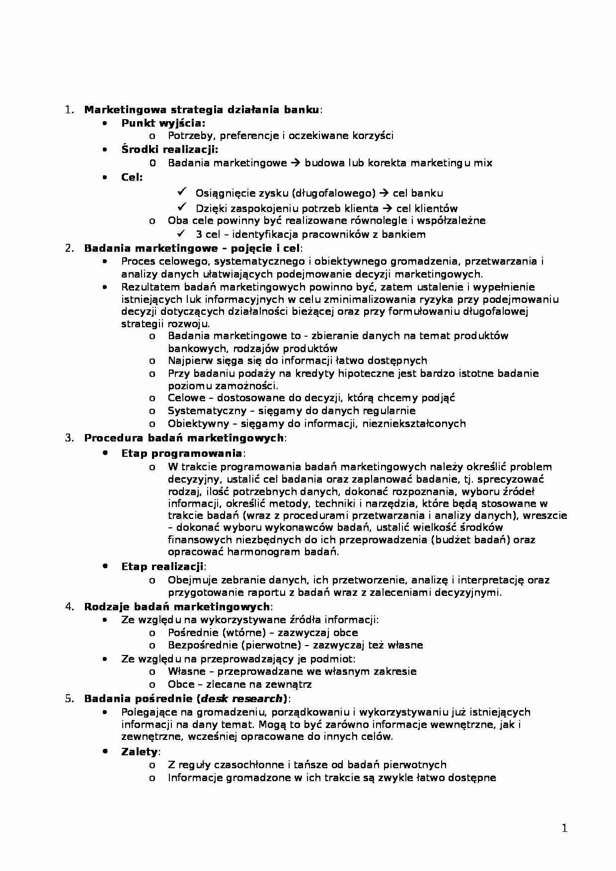 Marketingowa strategia działania banku - strona 1