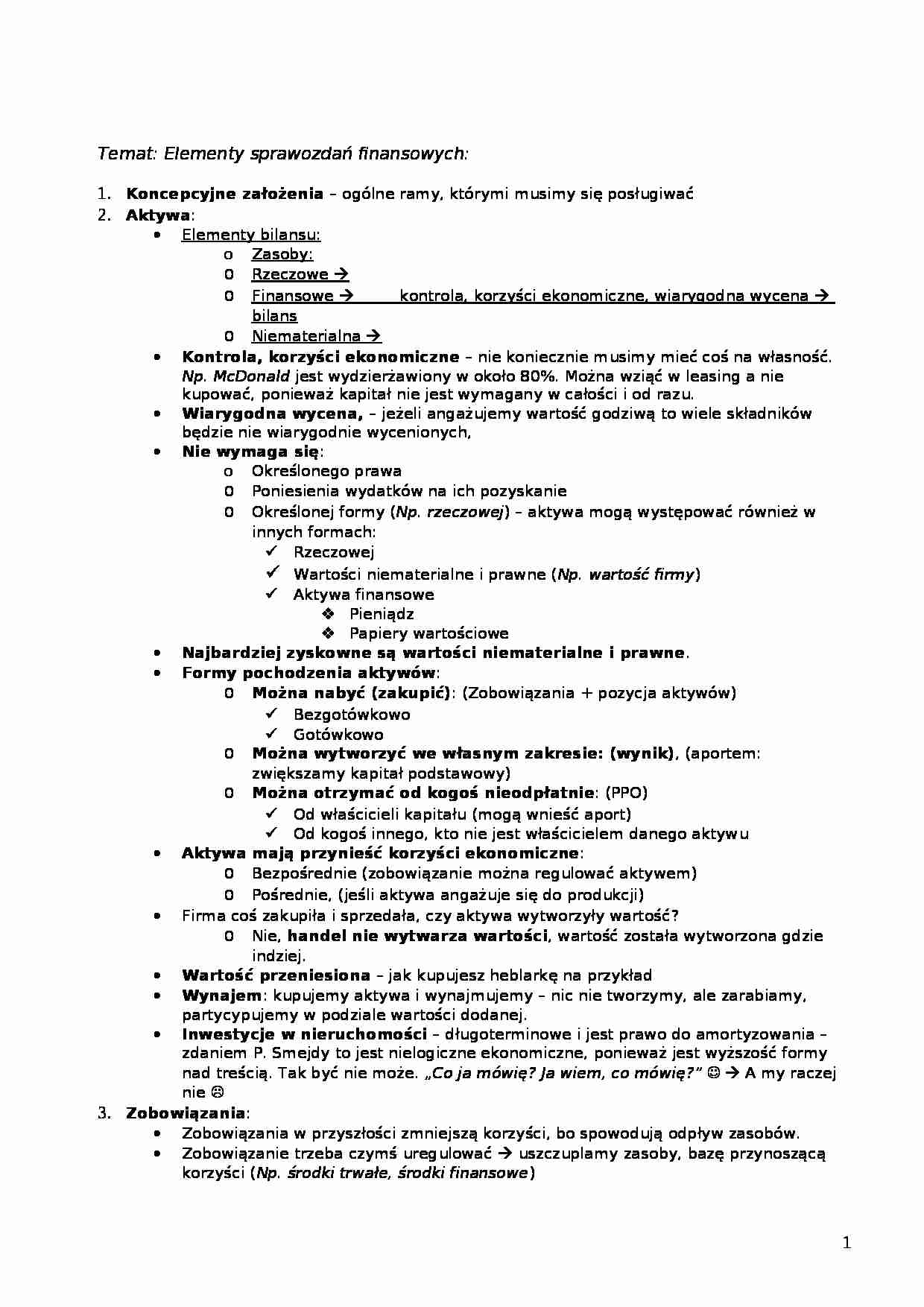 Elementy sprawozdań finansowych - strona 1