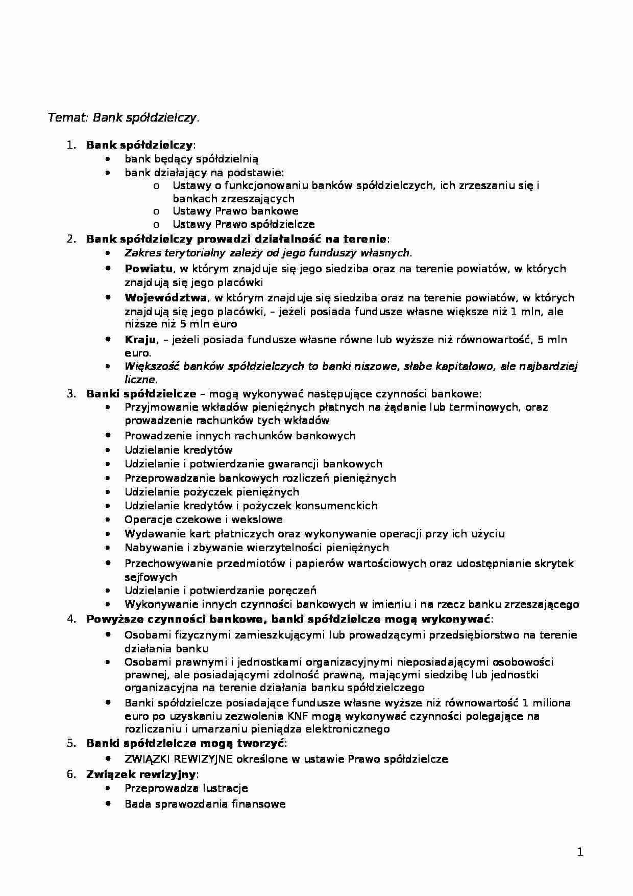 Bank spółdzielczy - omówienie - strona 1