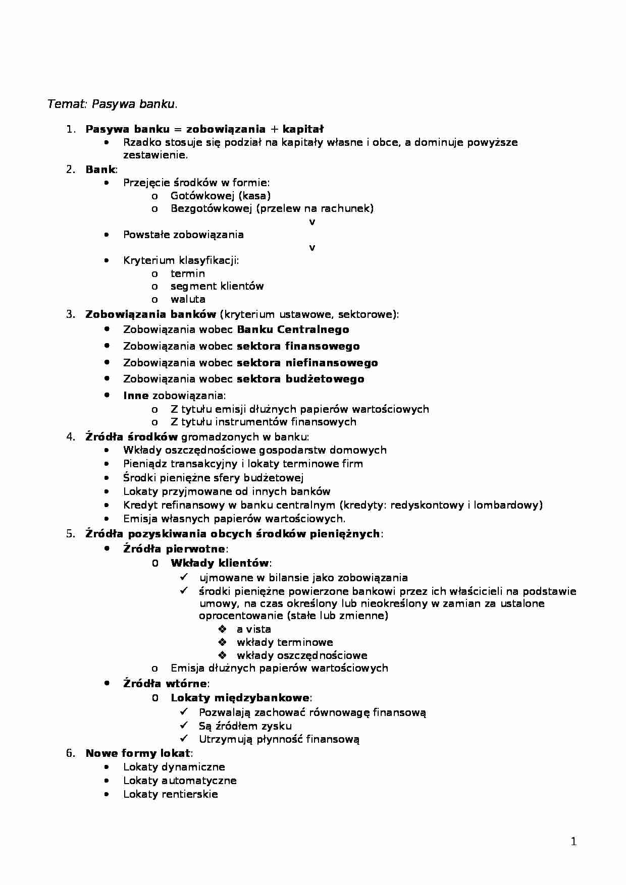 Pasywa banku - omówienie - strona 1