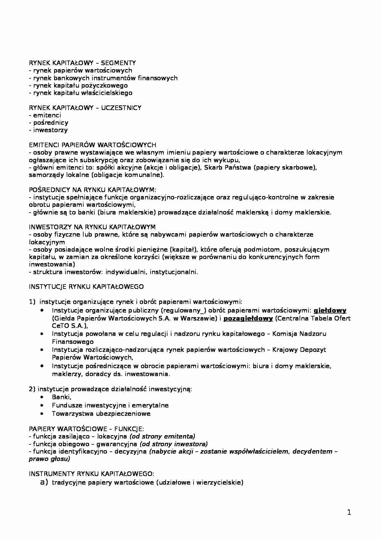 Rynek kapitałowy - omówienie - strona 1
