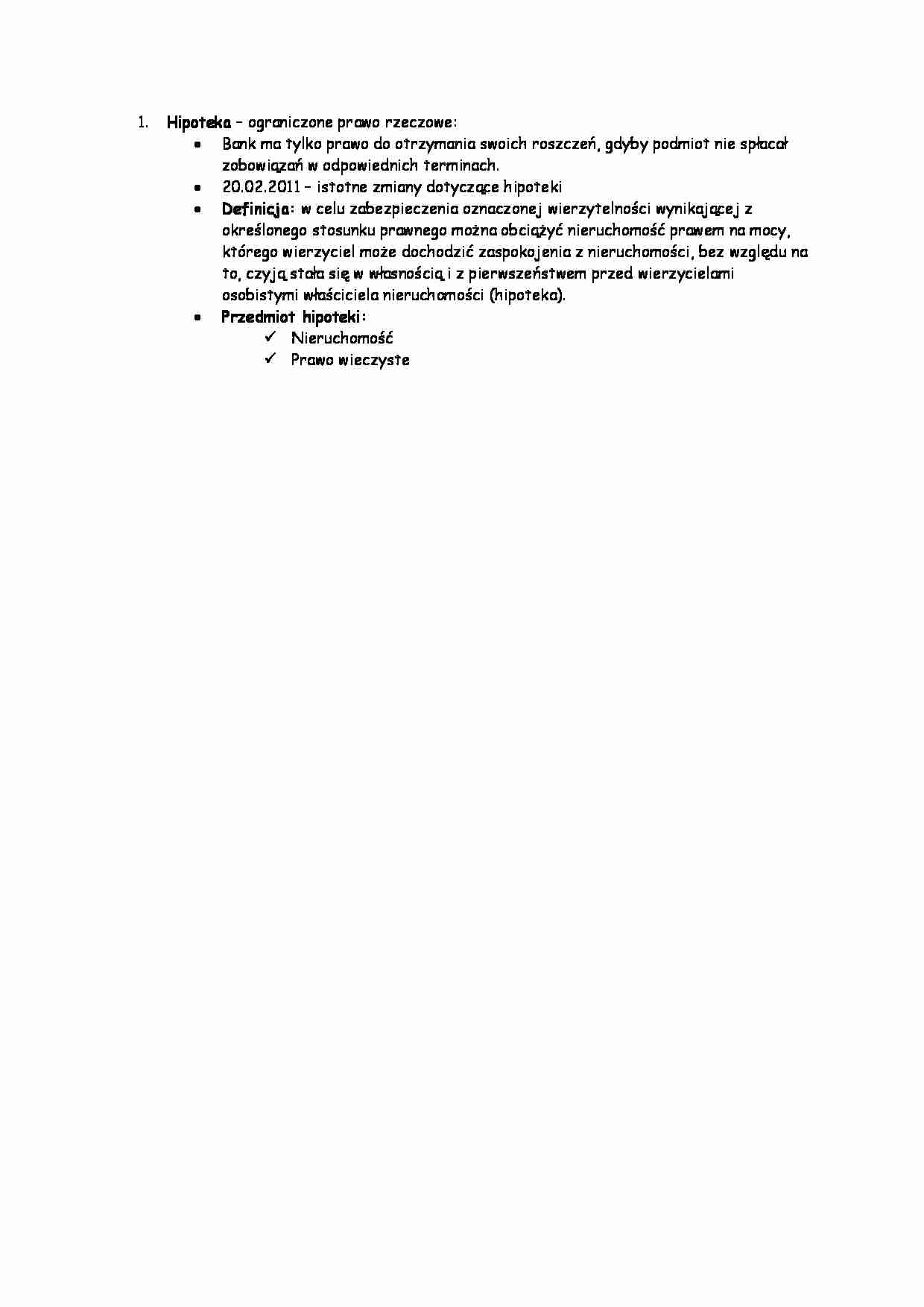 Hipoteka - definicja i przedmiot - strona 1