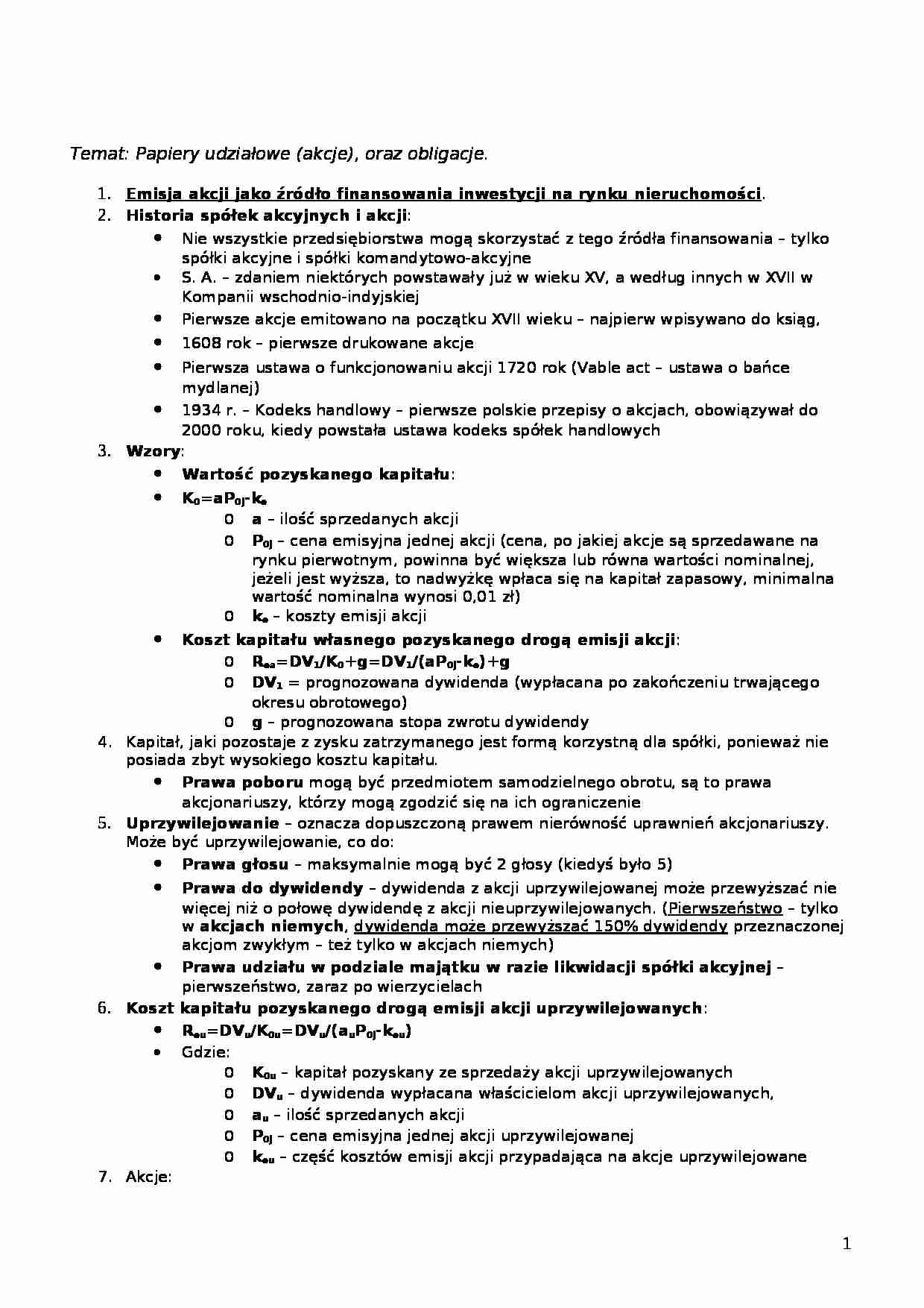 Papiery udziałowe oraz obligacje - strona 1