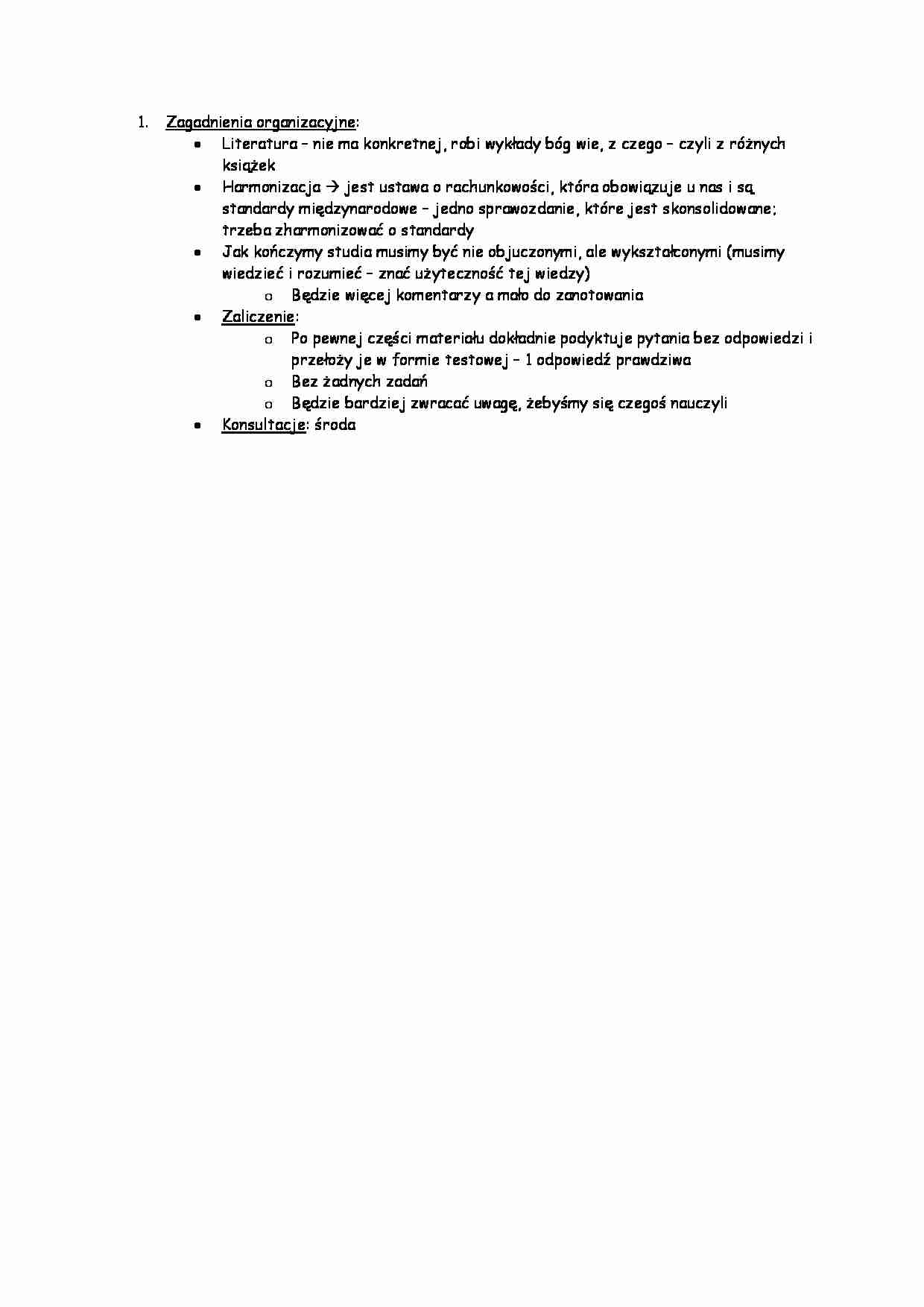 Zagadnienia organizacyjne z przedmiotu - strona 1