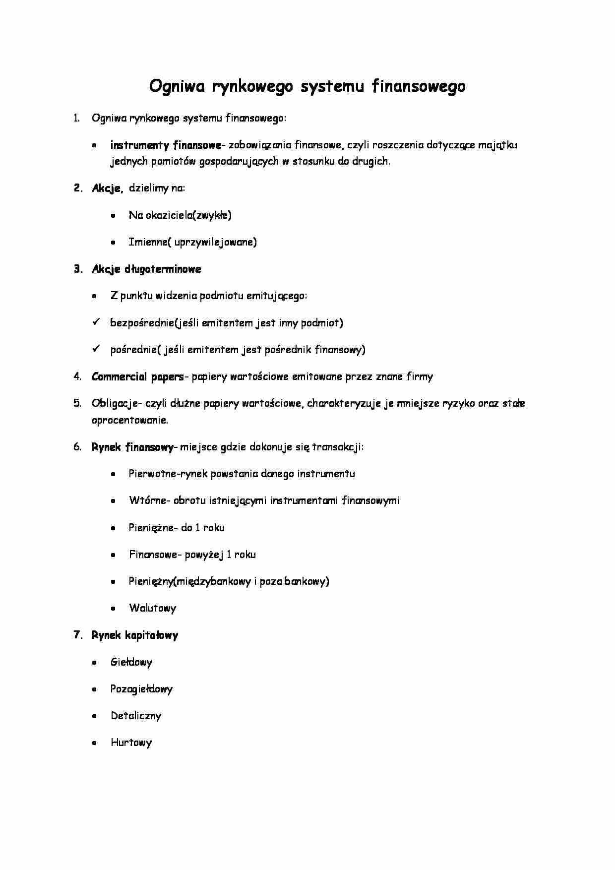 Ogniwa rynkowego systemu finansowego - strona 1