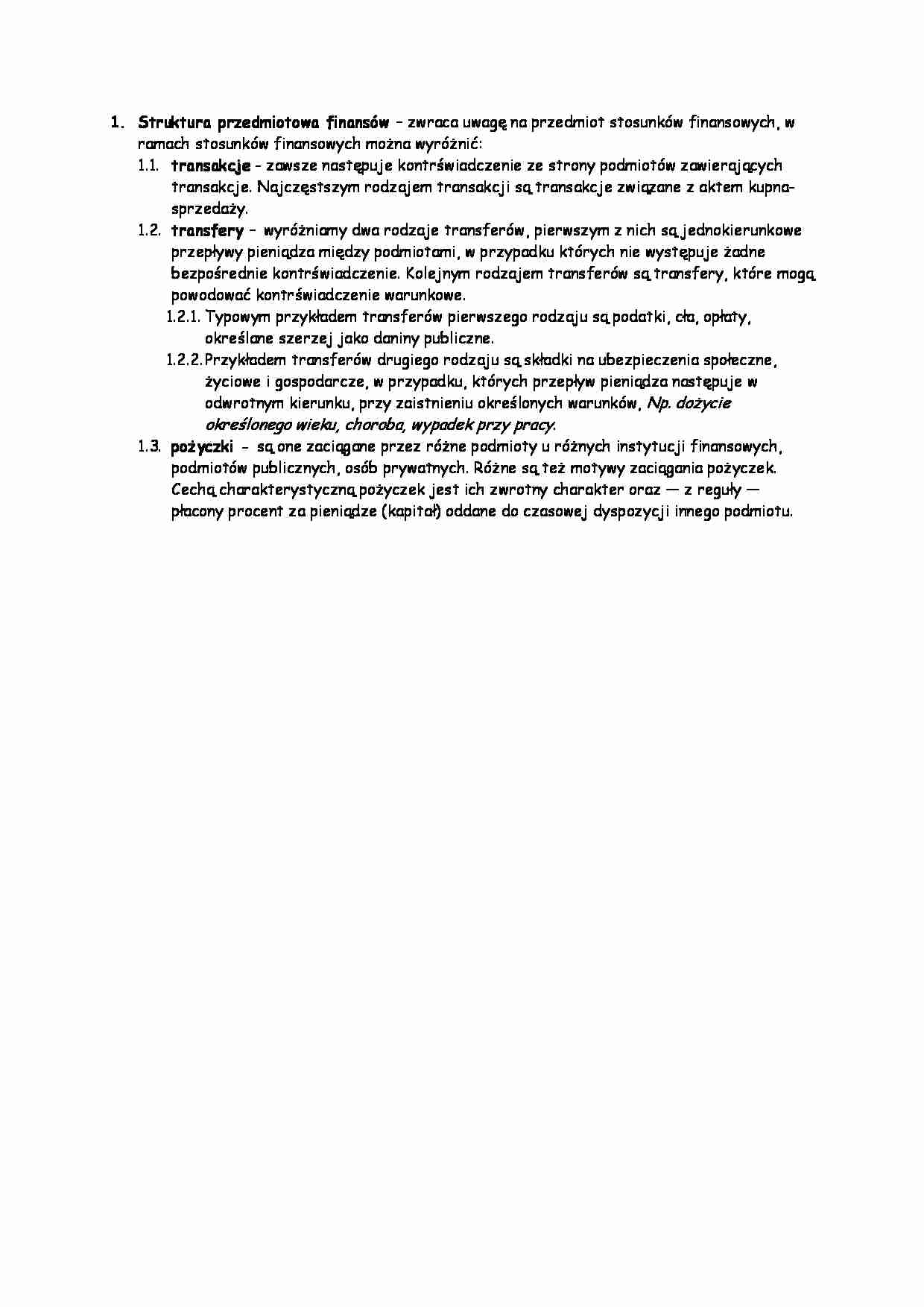 Struktura przedmiotowa finansów - strona 1
