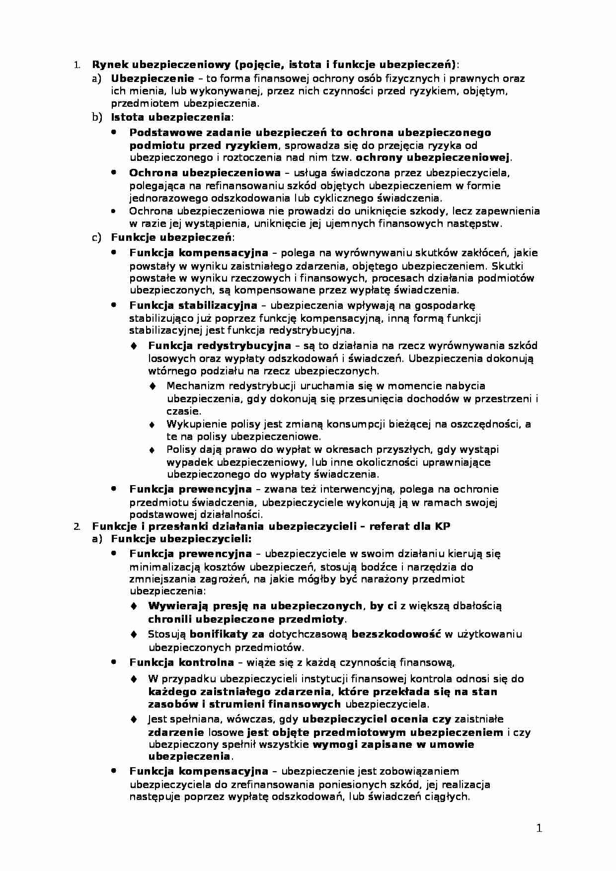 Rynek ubezpieczeniowy - opracowanie - strona 1