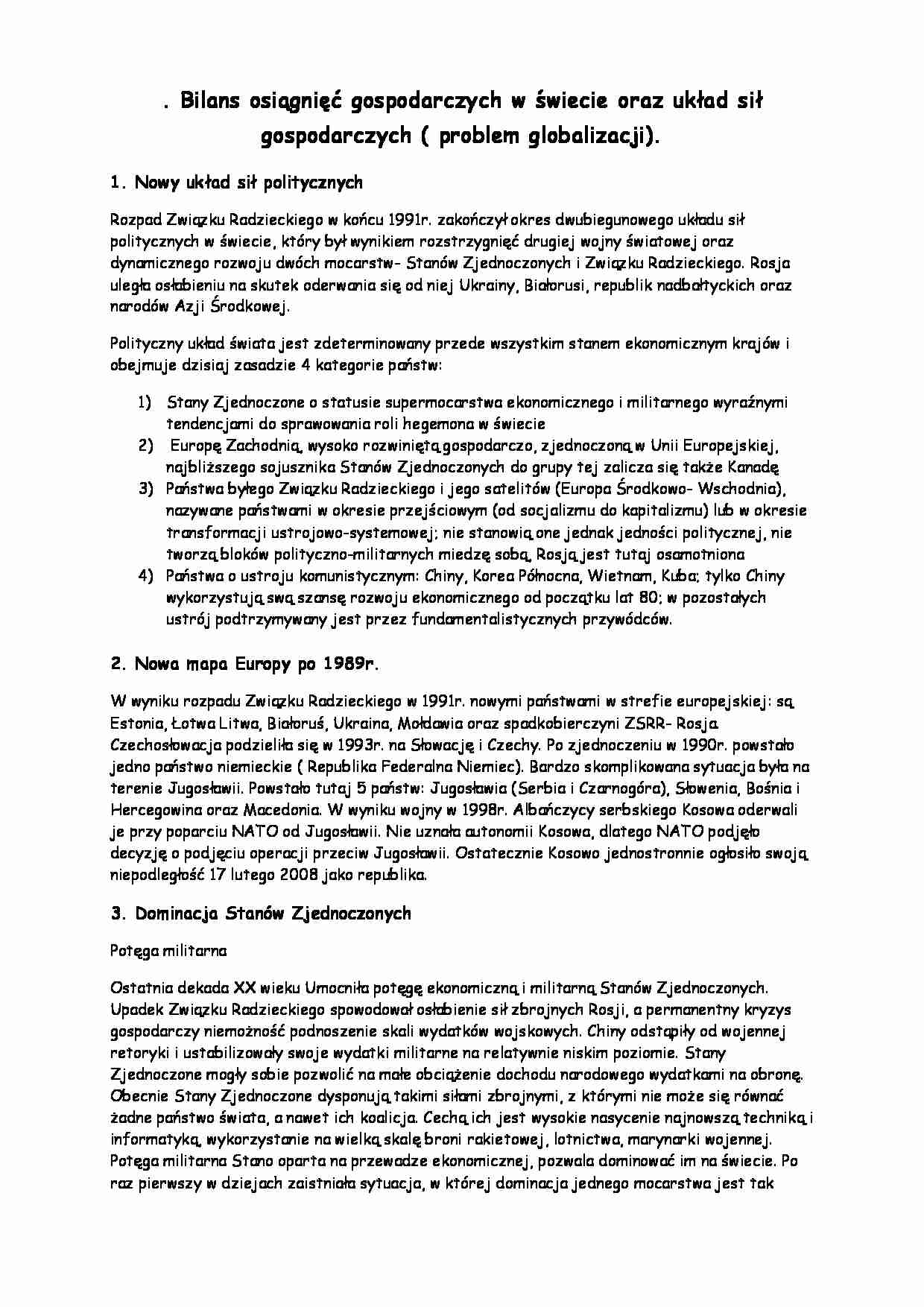 Bilans osiągnięć gospodarczych na świecie - strona 1