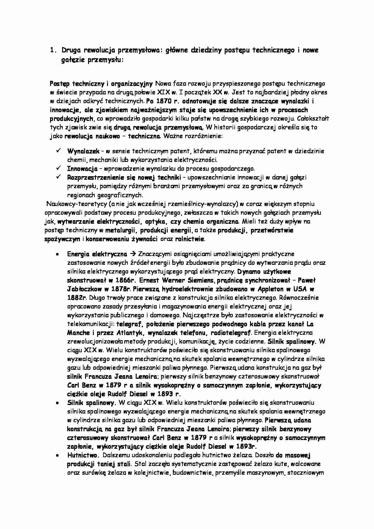 Druga rewolucja przemysłowa - Silnik spalinowy - Energia elektryczna - strona 1