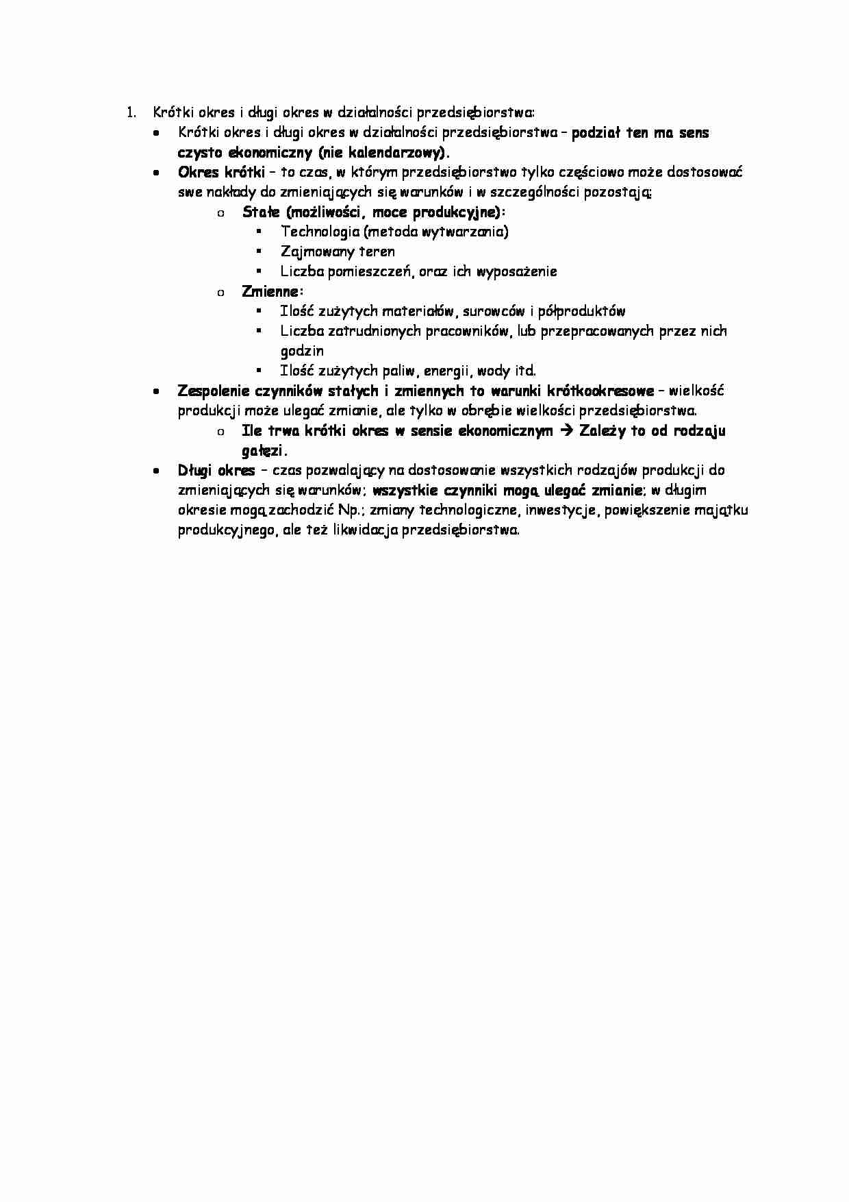 Krótki okres i długi okres w działalności przedsiębiorstwa - strona 1