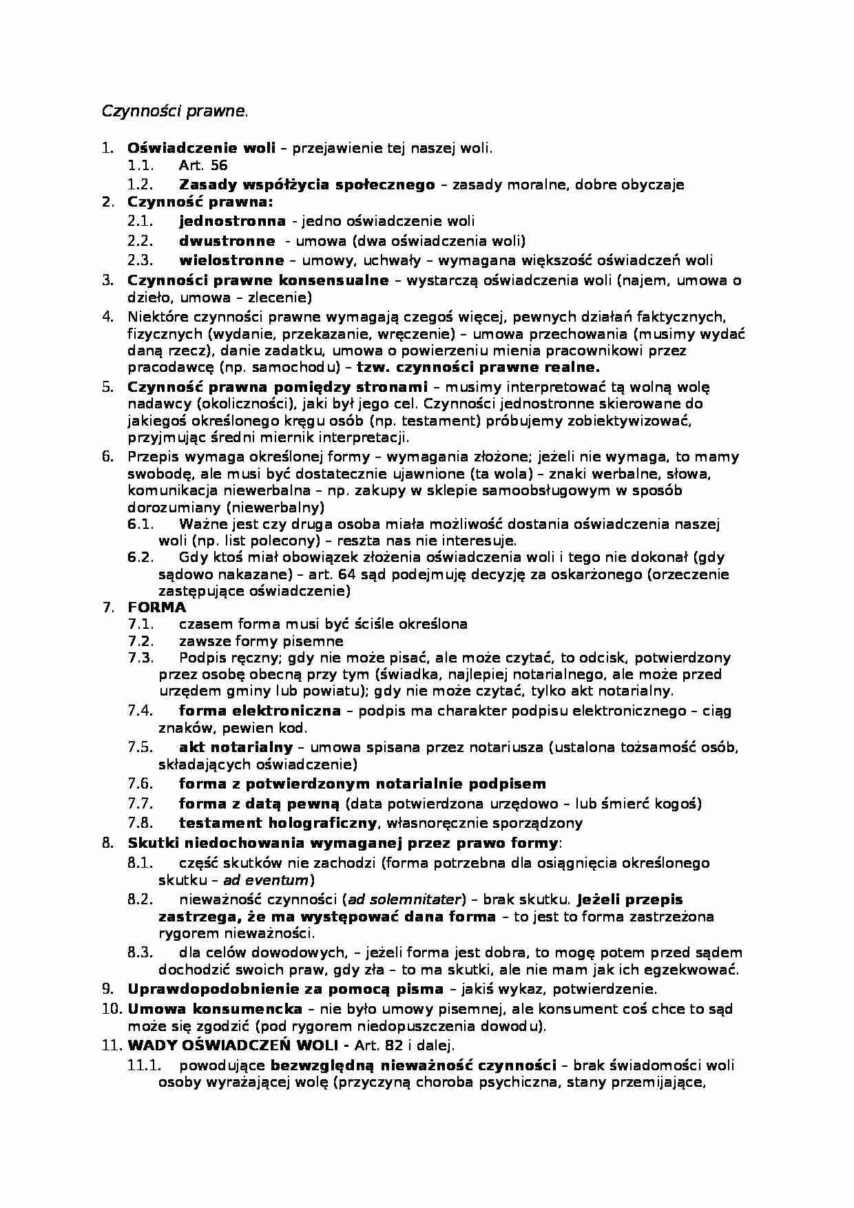 Czynności prawne - podział - strona 1