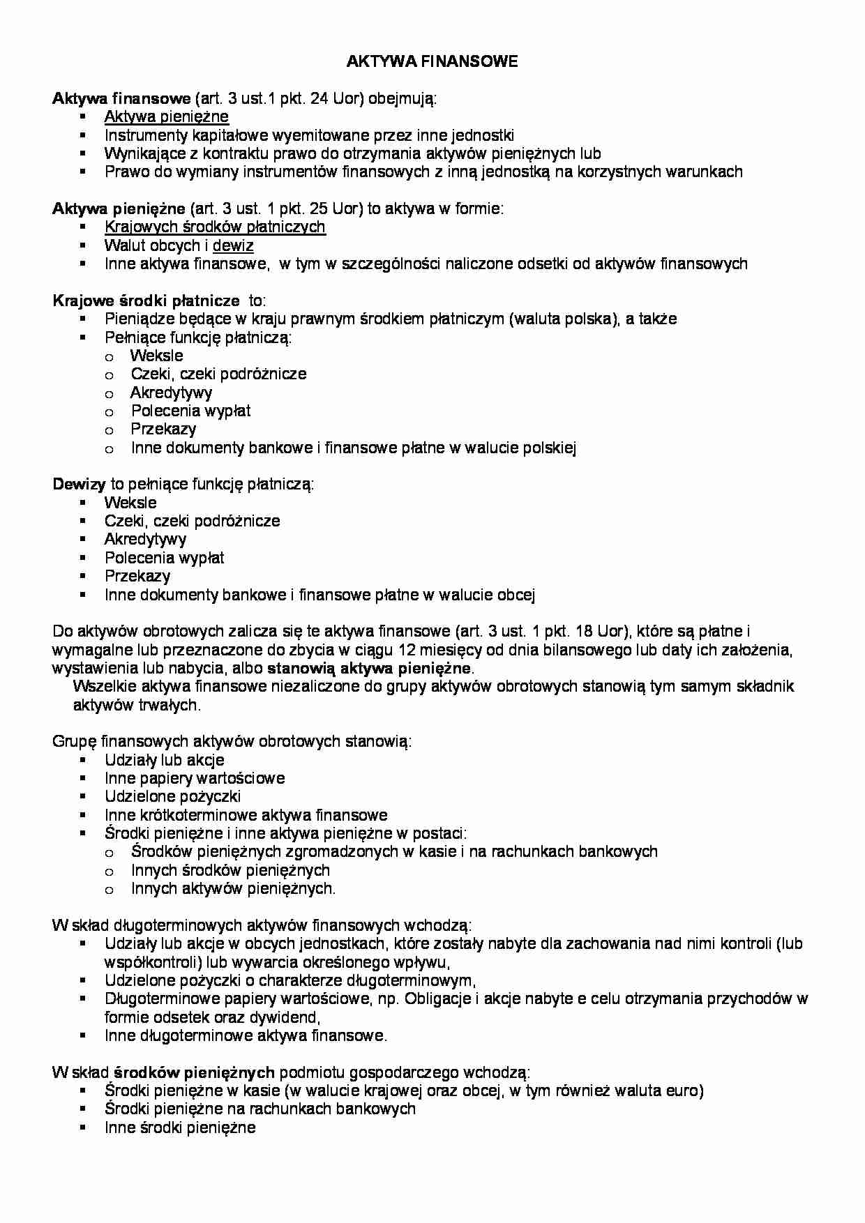 Aktywa finansowe - opracowanie - strona 1