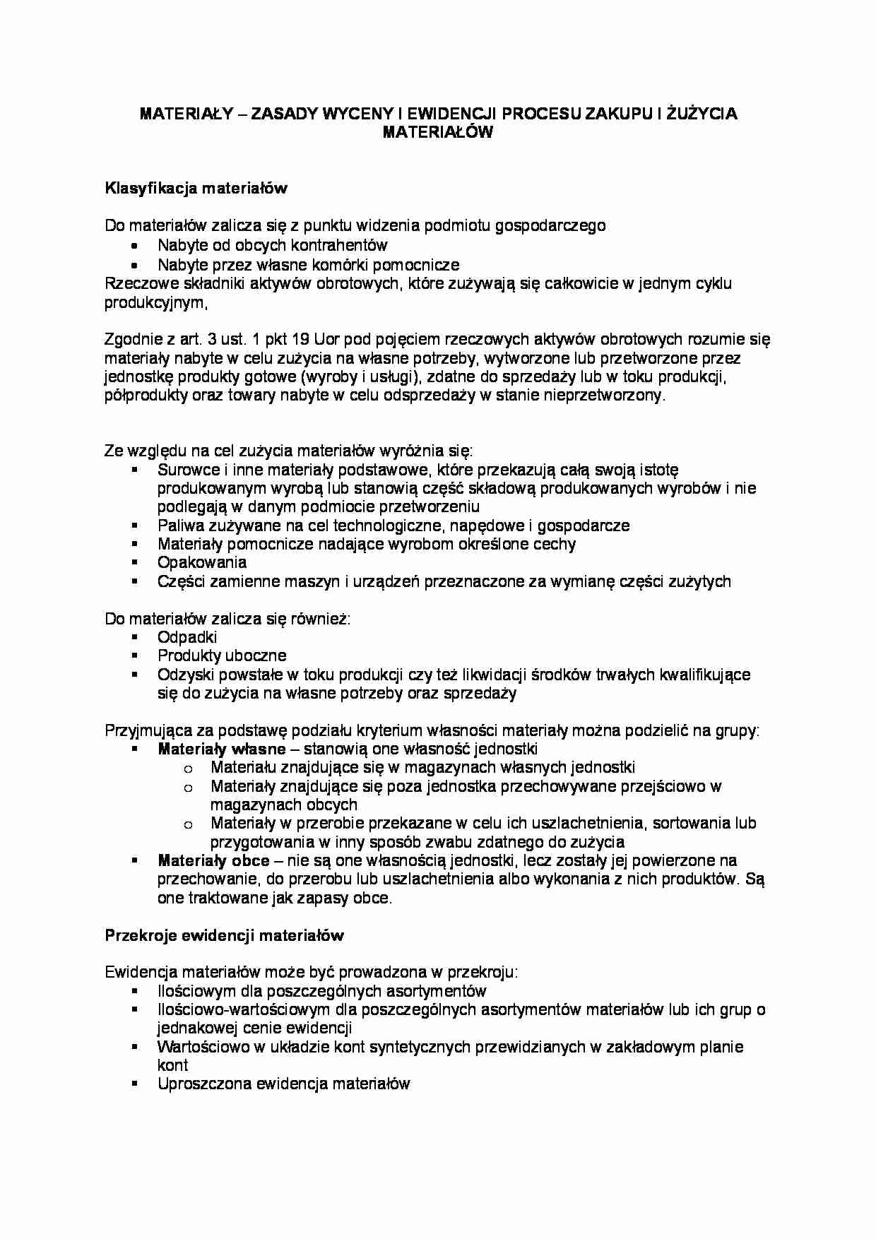 Zasady wyceny i ewidencji procesu zakupu materiałów - strona 1