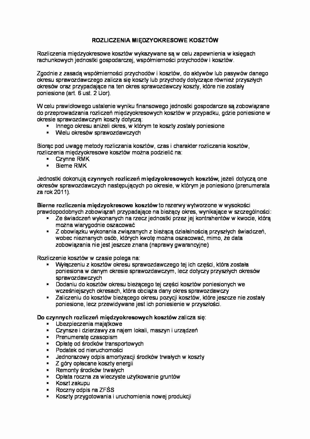 Rozliczenia międzyokresowe kosztów - metody - strona 1