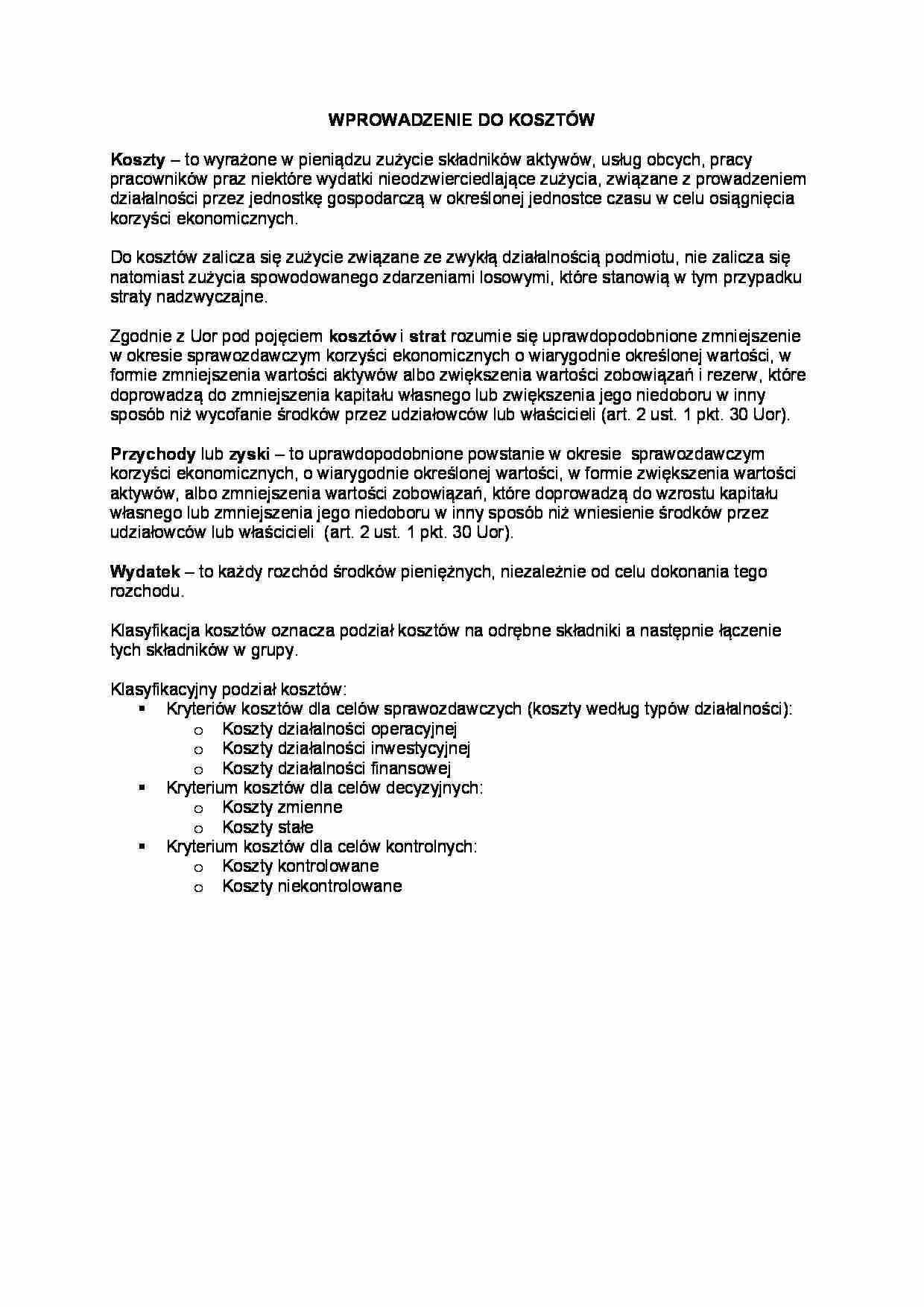 Wprowadzenie do kosztów - strona 1