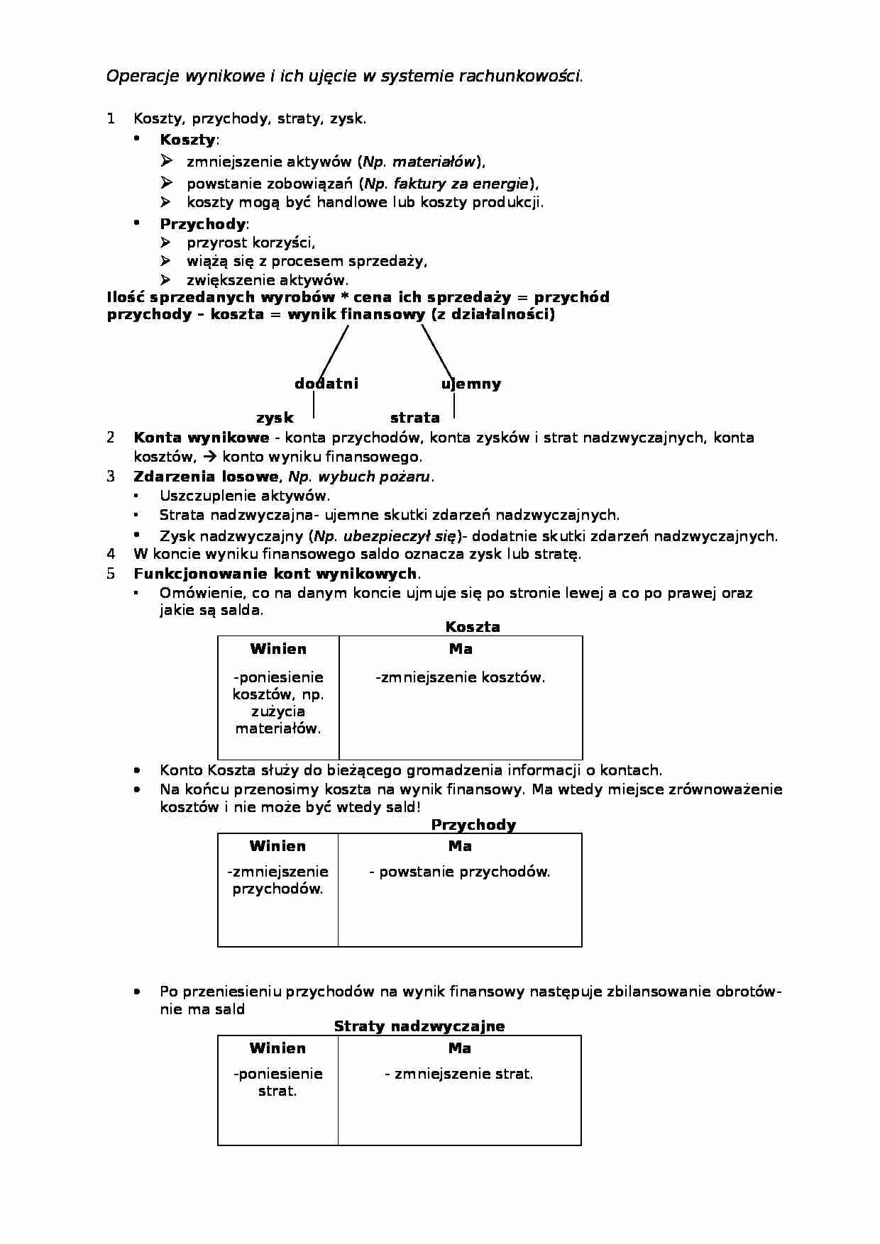 Operacje wynikowe i ich ujęcie w systemie rachunkowości - strona 1