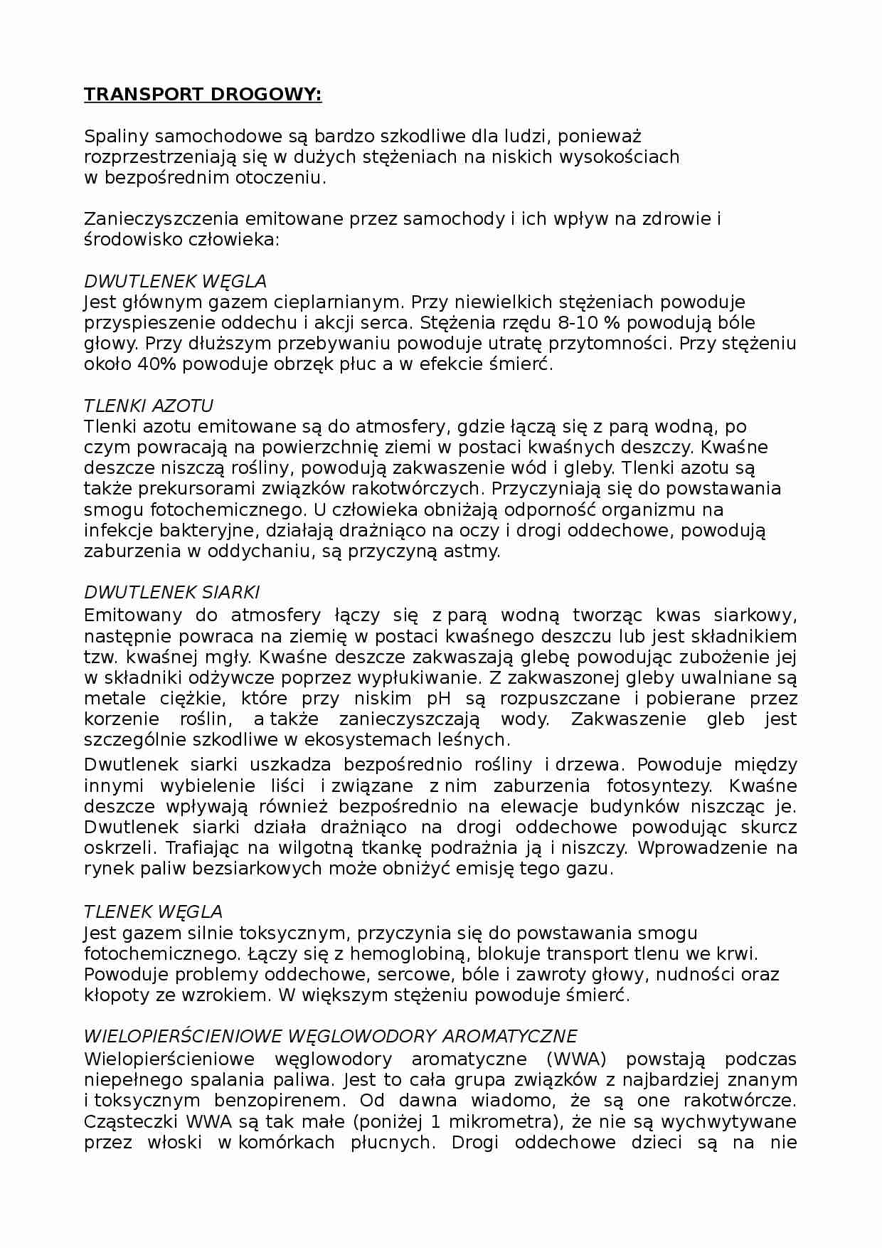 Wpływ transportu drogowego na zanieczyszczenie środowiska - strona 1