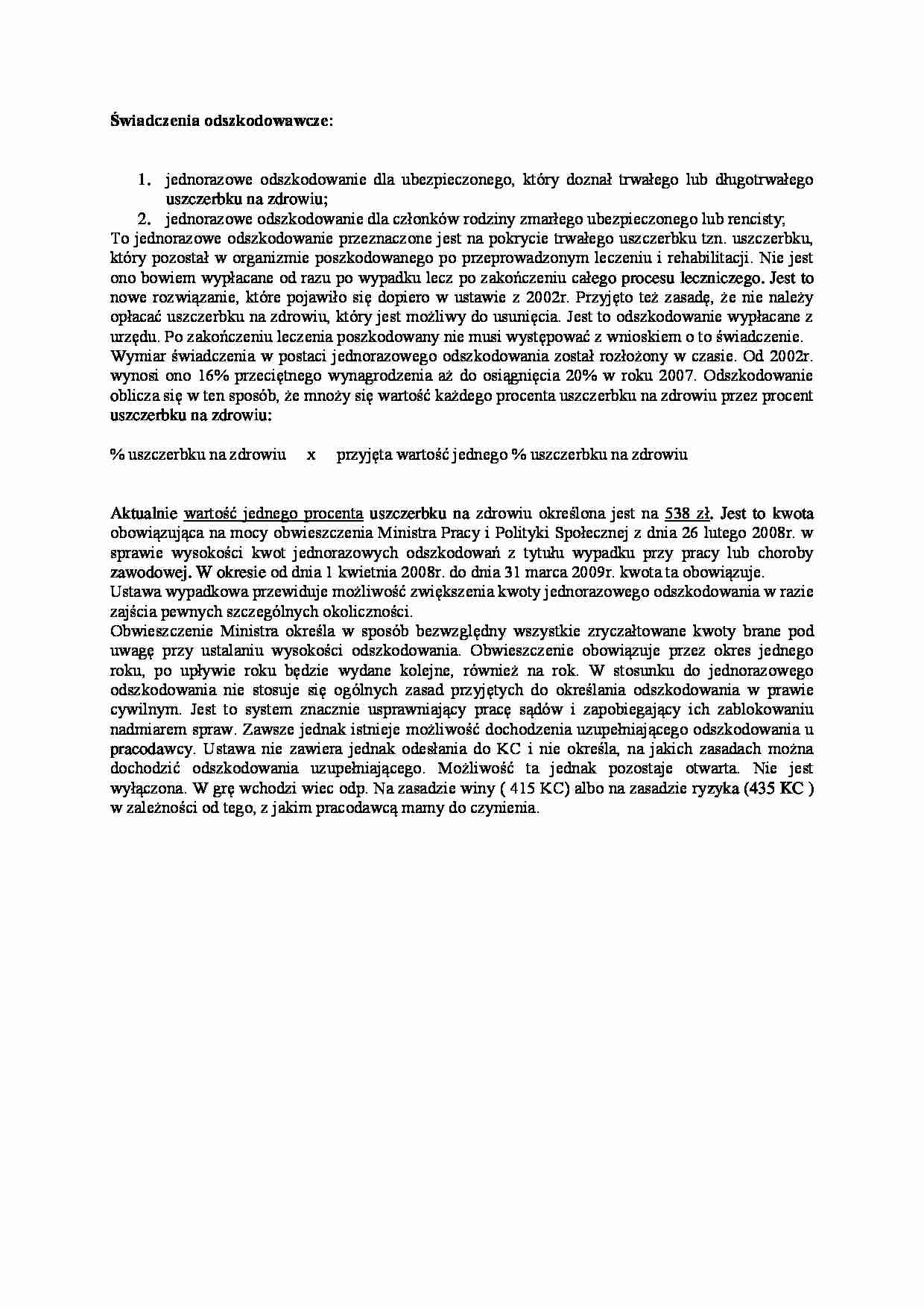 Świadczenia odszkodowawcze - strona 1