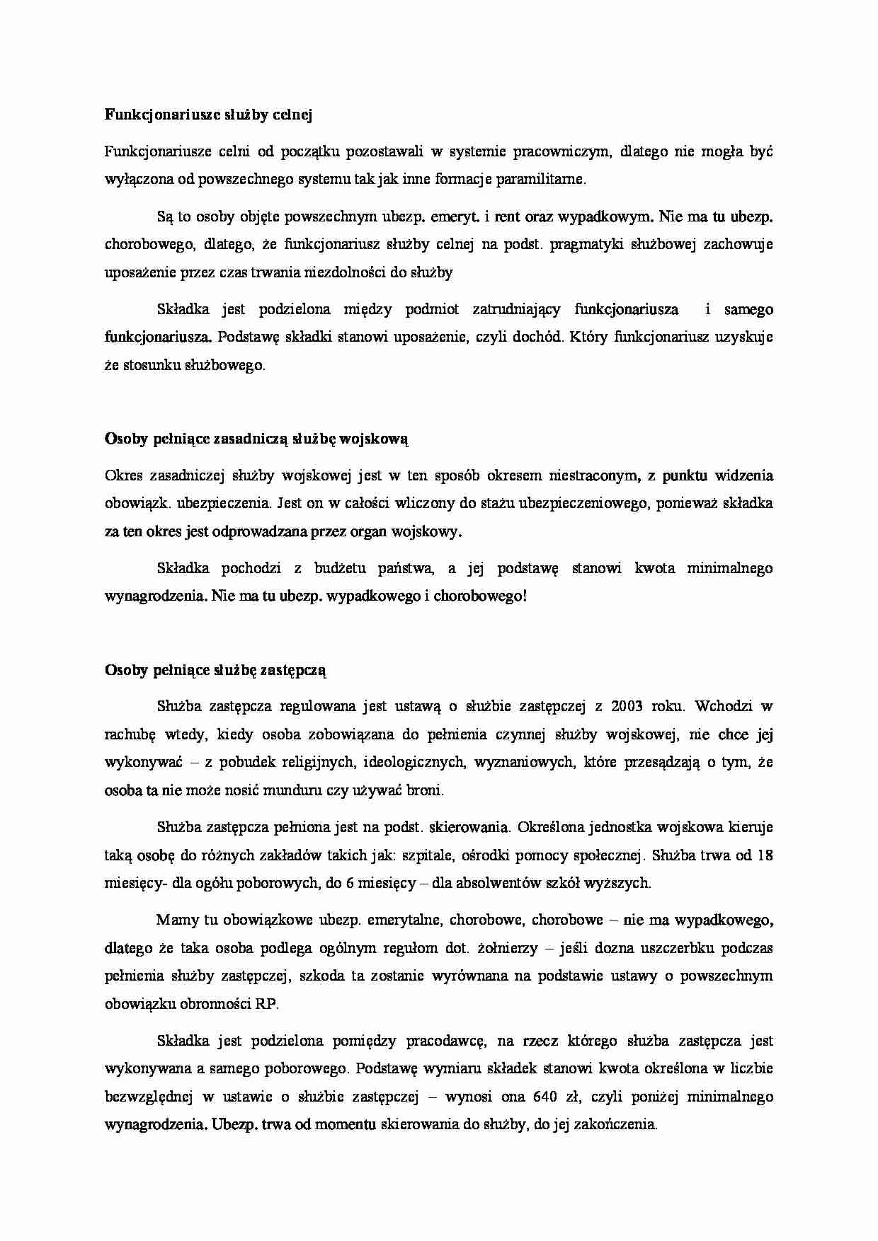 Funkcjonariusze służby celnej, wojskowej i zastępczej a ubezpieczenie społeczne - strona 1