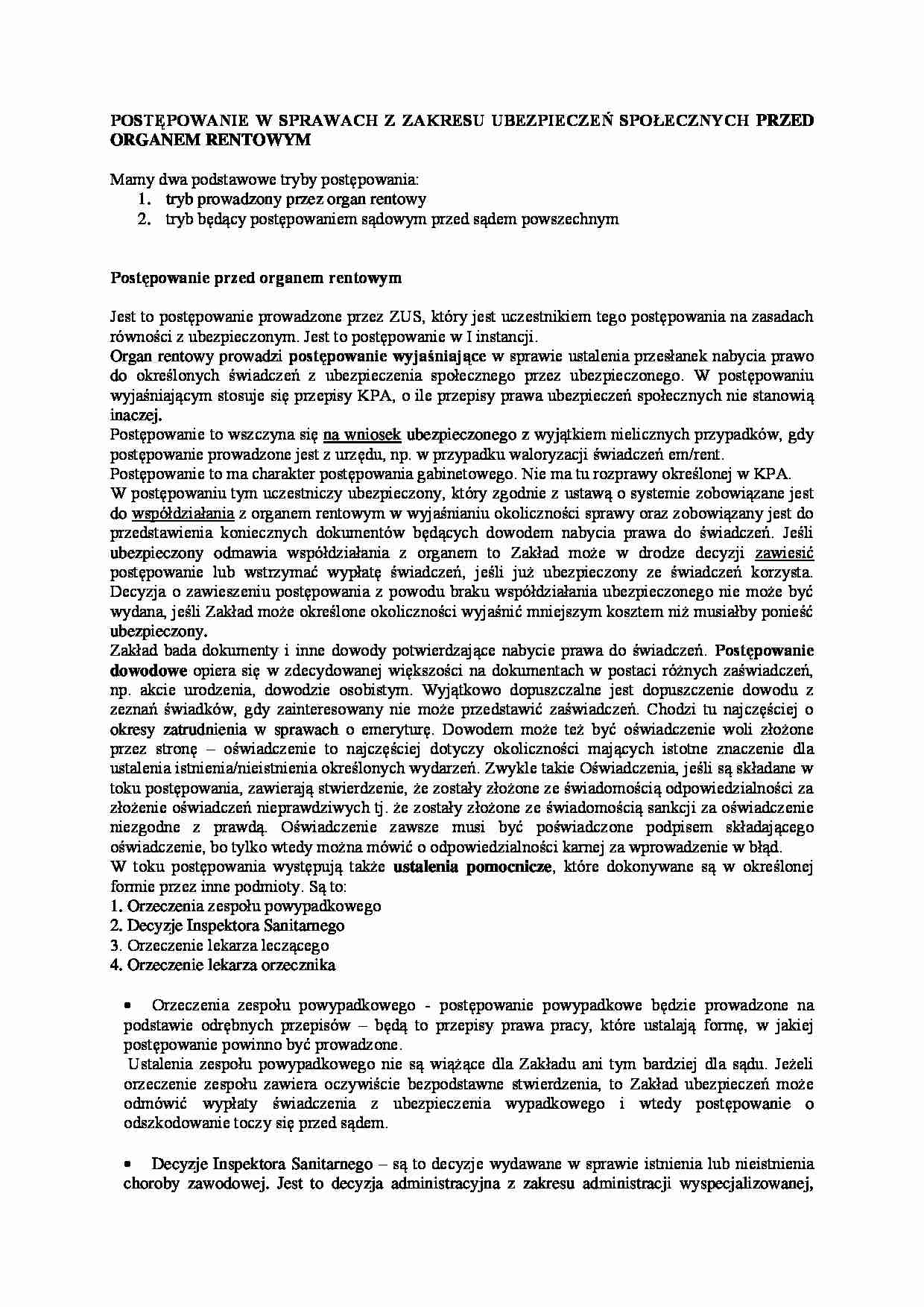 Postępowanie w sprawach z zakresu ubezpieczeń społecznych - strona 1