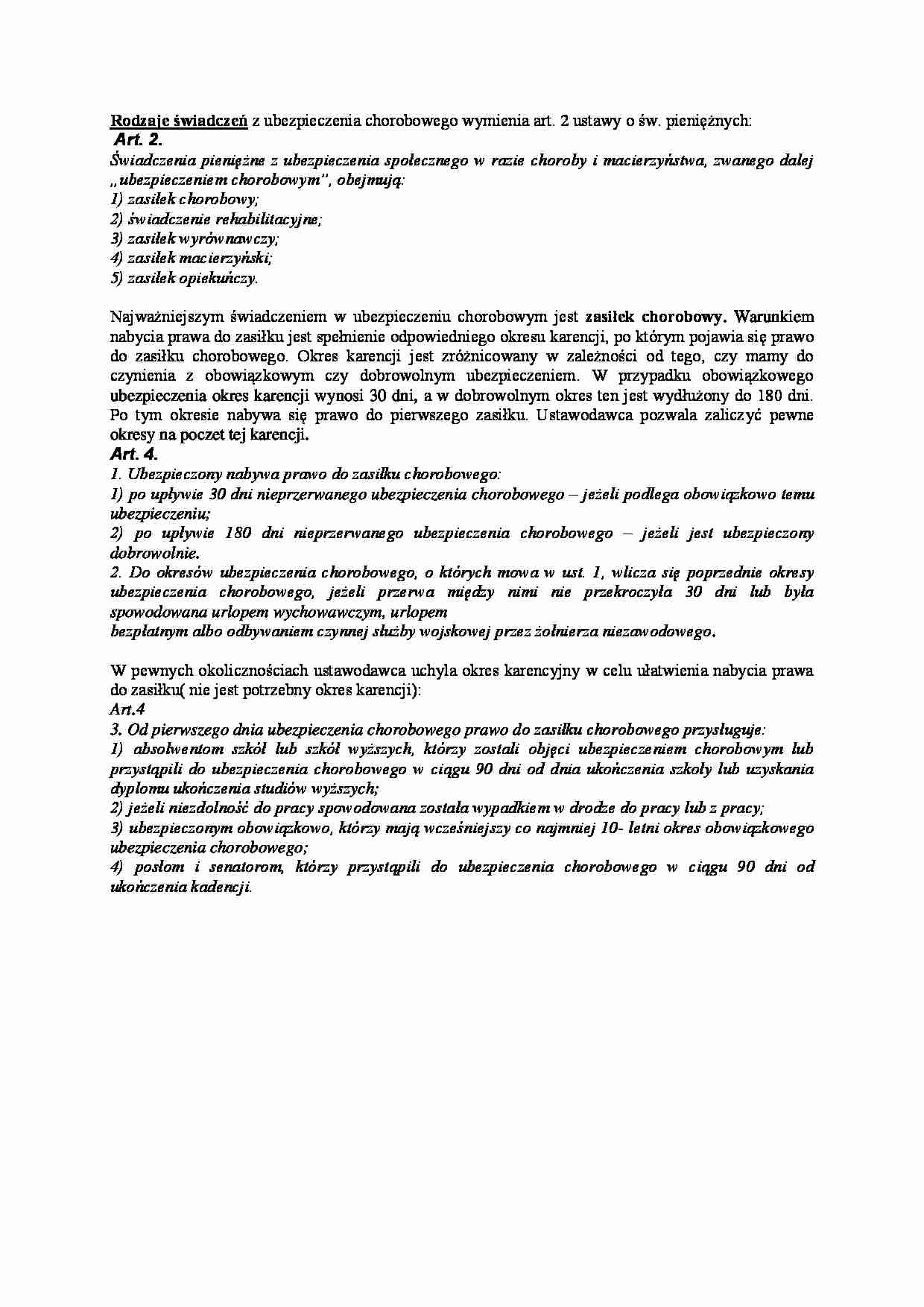 Rodzaje świadczeń z ubezpieczenia chorobowego - strona 1