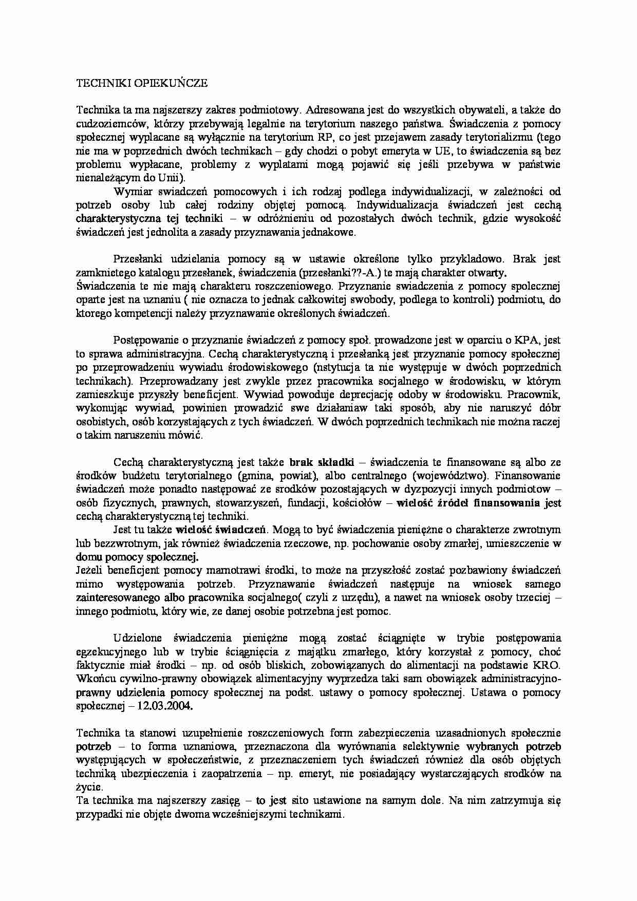 Techniki opiekuńcze - strona 1