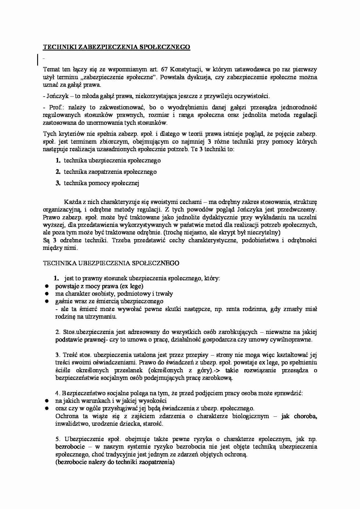 Techniki zabezpieczenia  oraz  ubezpieczenia społecznego - strona 1