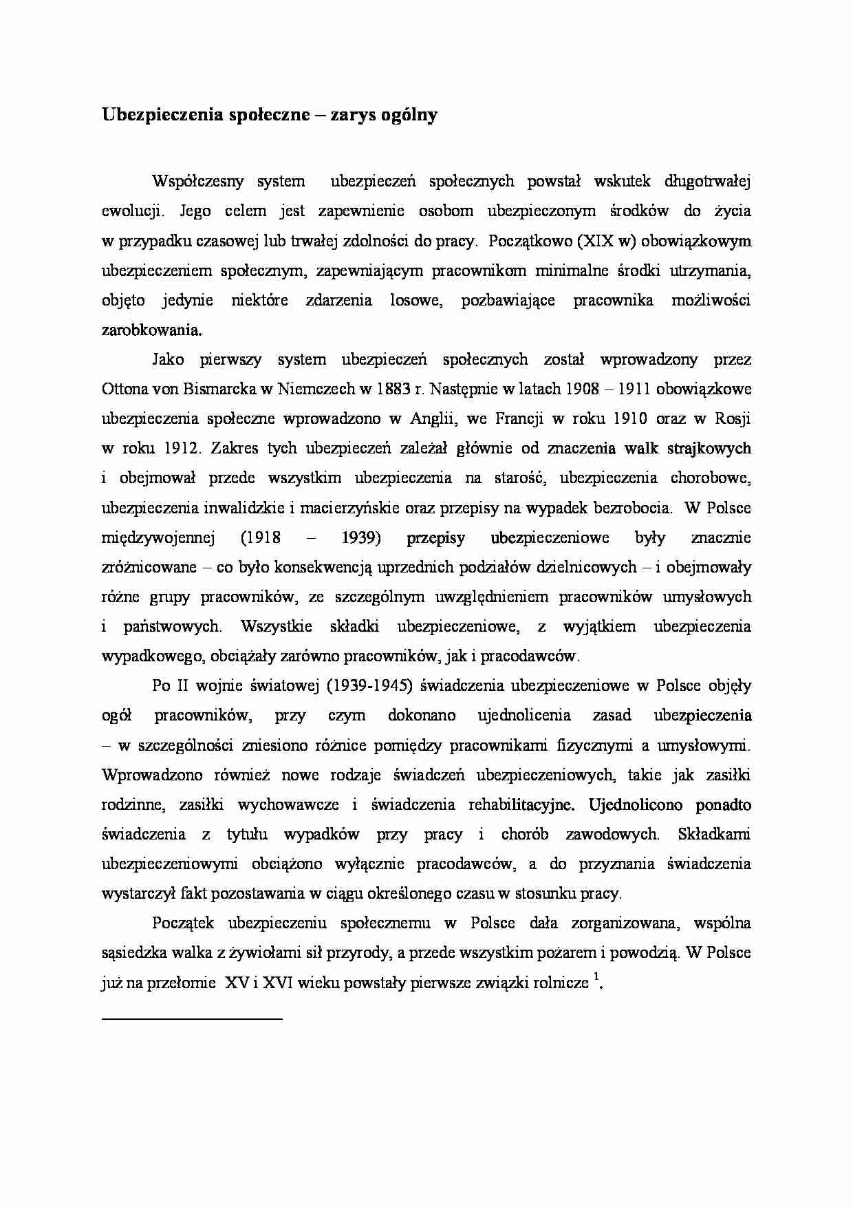 Ubezpieczenia społeczne - zarys oglny - strona 1