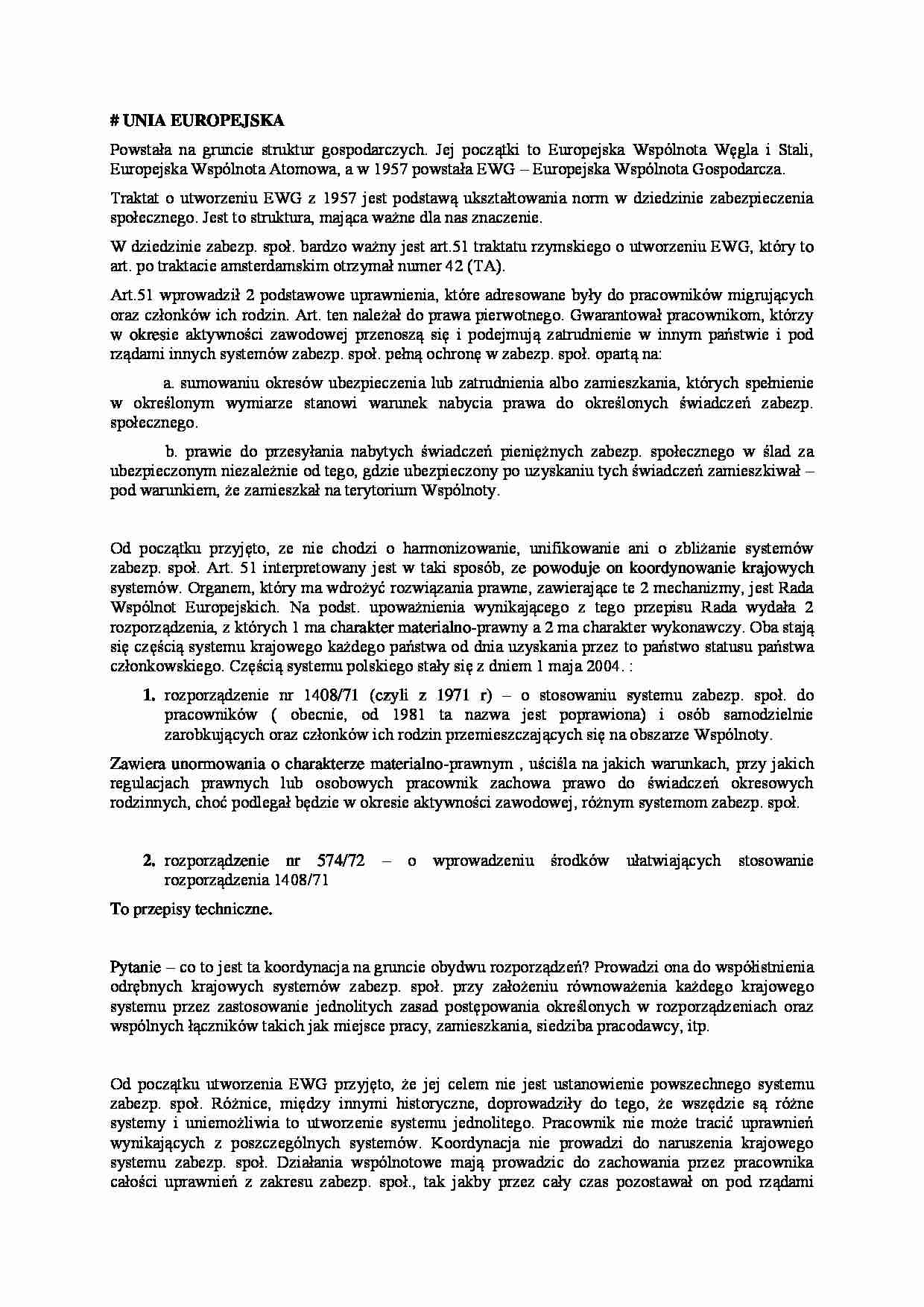 Unia Europejska a zabezpieczenie społeczne - strona 1