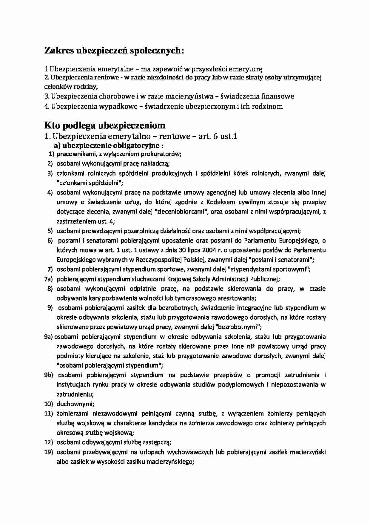 Zakres ubezpieczeń społecznych - strona 1