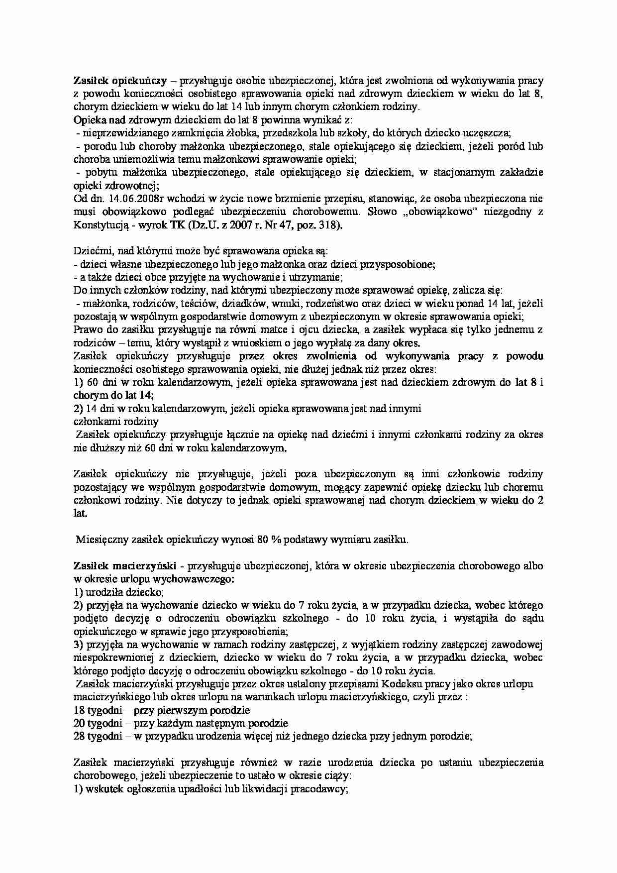 Zasiłek opiekuńczy i zasiłek macierzyński - strona 1