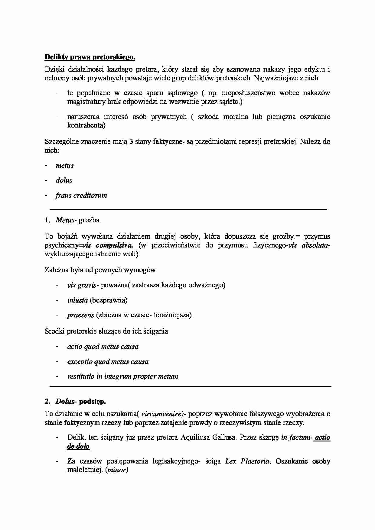 Delikty prawa pretorskiego. - strona 1