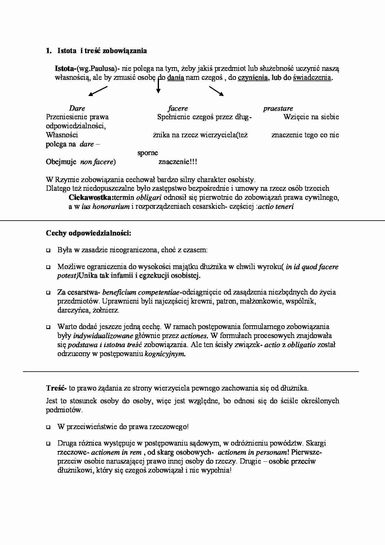 Istota i treść zobowiązania - strona 1