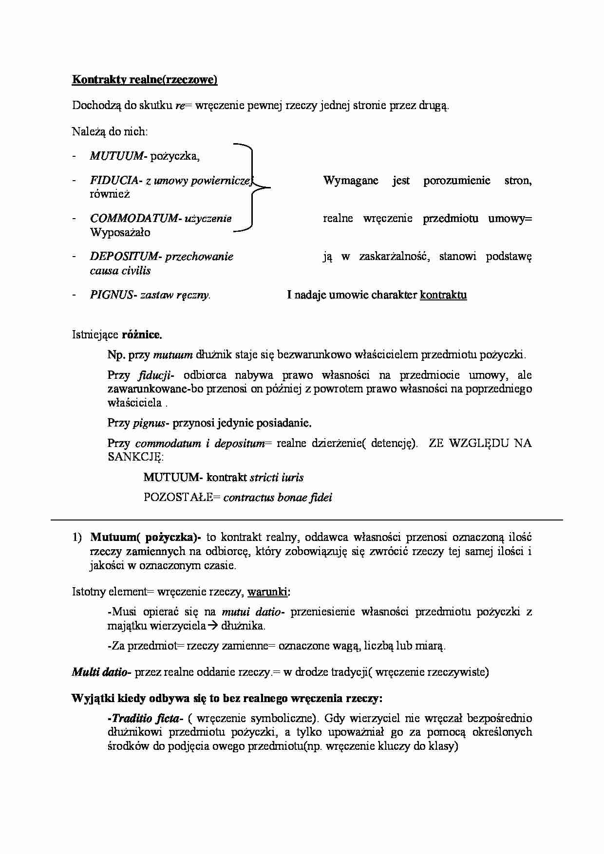 Kontrakty realne (rzeczowe). - strona 1