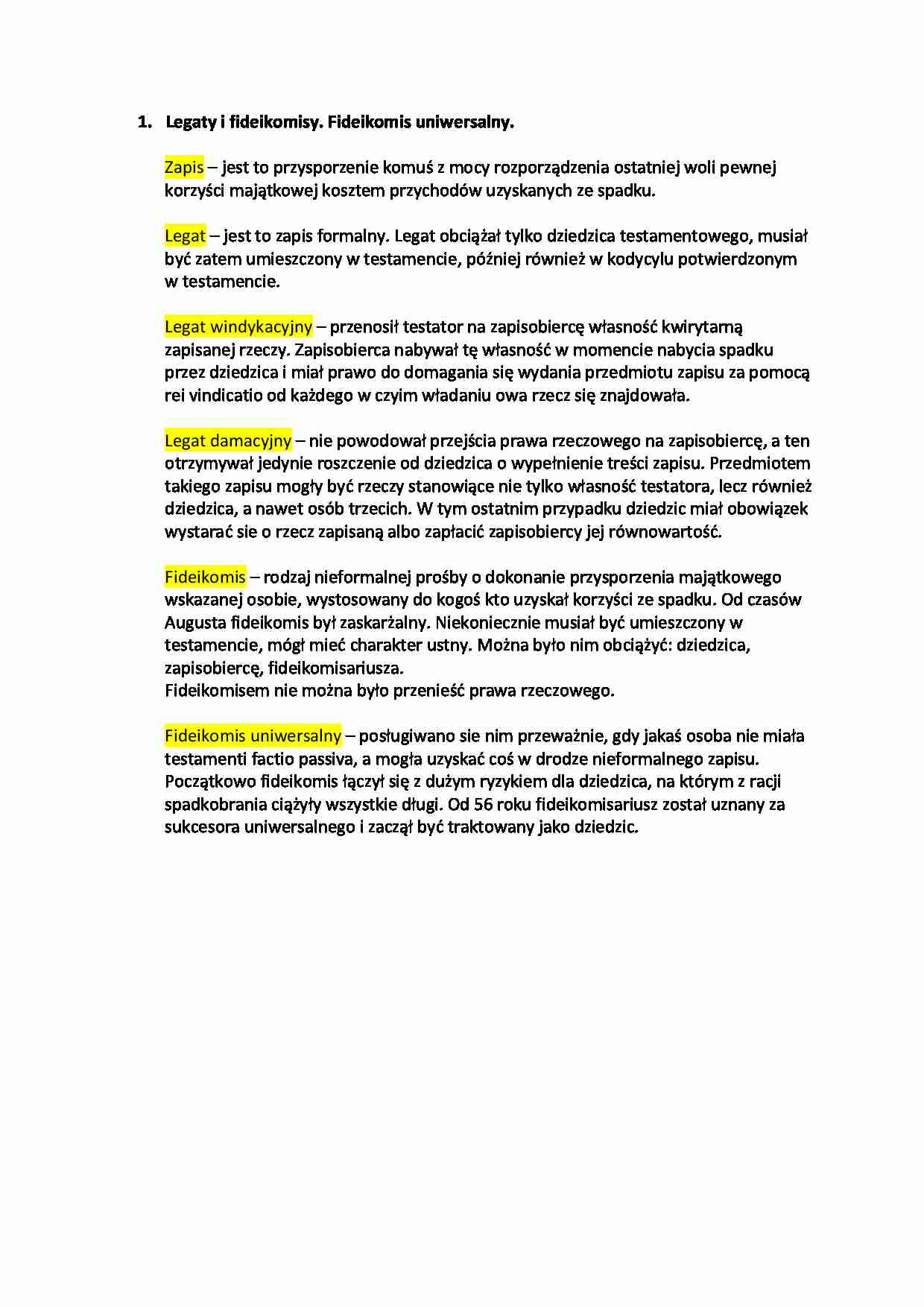 Legaty i fideikomisy. Fideikomis uniwersalny. - strona 1