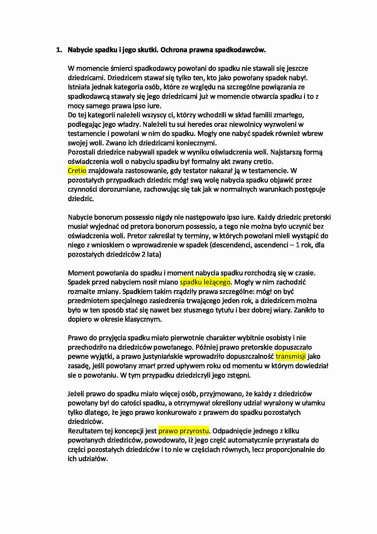 Nabycie spadku i jego skutki. Ochrona prawna. - strona 1